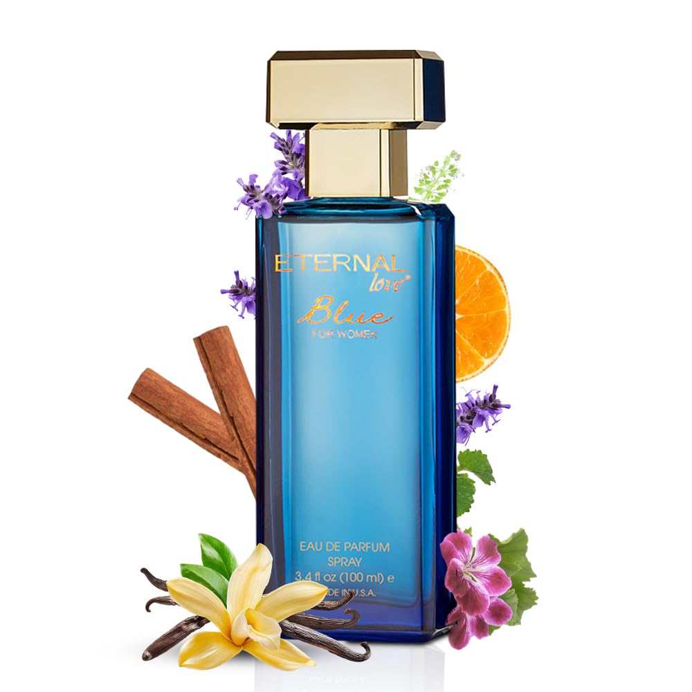 Eternal Love Blue for Women – Long-Lasting Floral-Powdery EDP, Vanilla & Jasmine, 3.4oz
