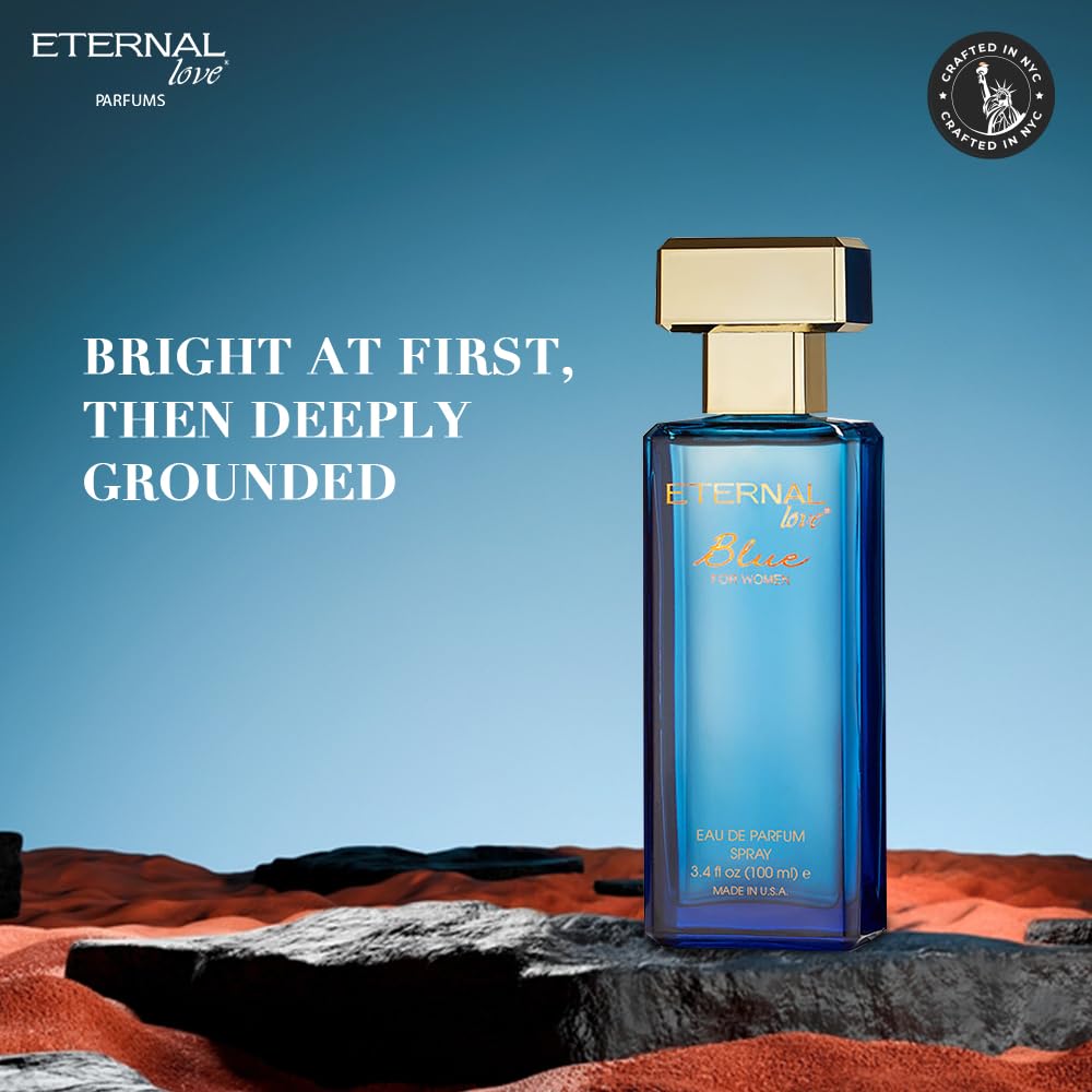 Eternal Love Blue for Women – Long-Lasting Floral-Powdery EDP, Vanilla & Jasmine, 3.4oz