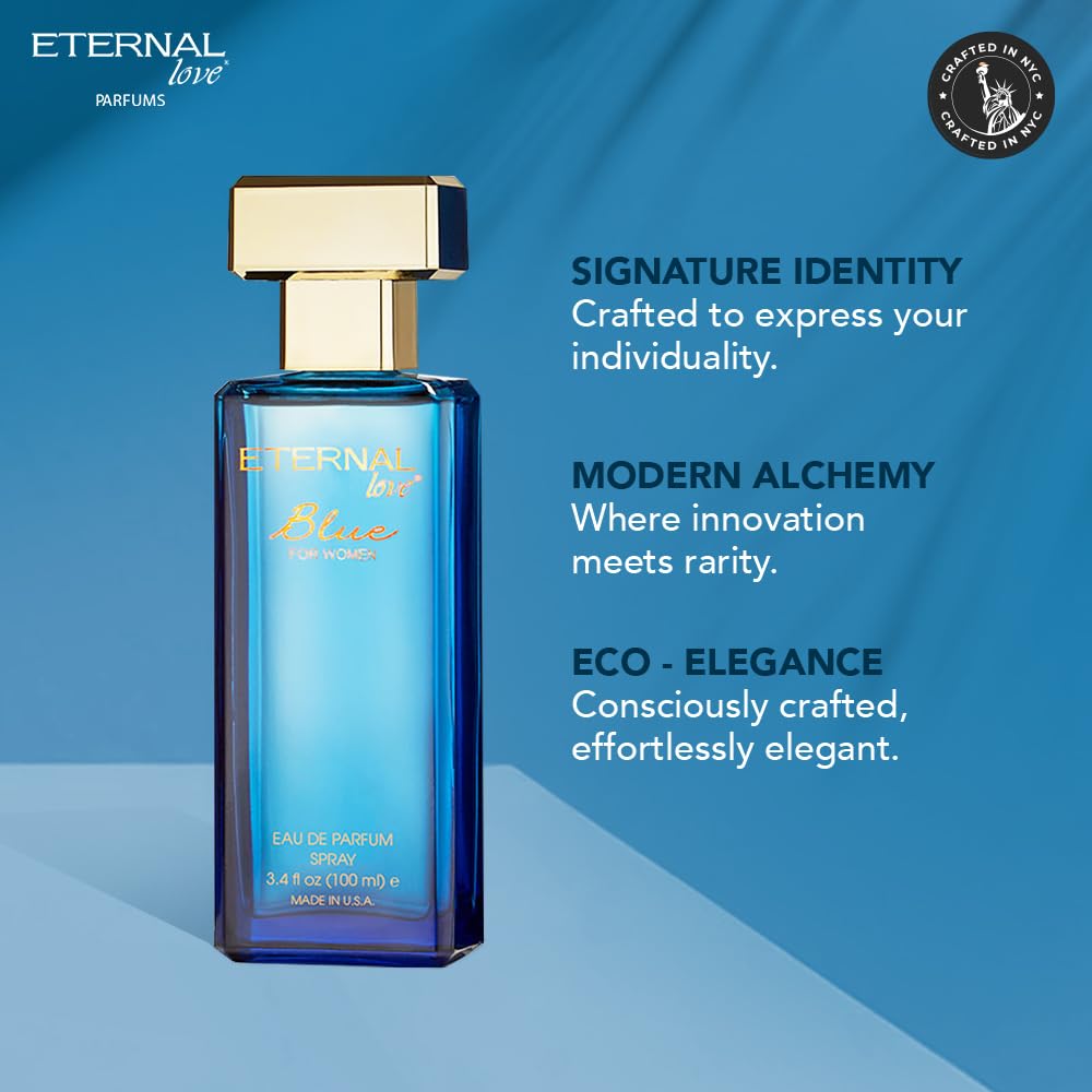 Eternal Love Blue for Women – Long-Lasting Floral-Powdery EDP, Vanilla & Jasmine, 3.4oz
