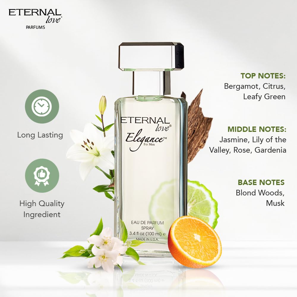 Eternal Love Elegance for Men – Long-Lasting Eau de Parfum, Jasmine & Musk, 3.4oz