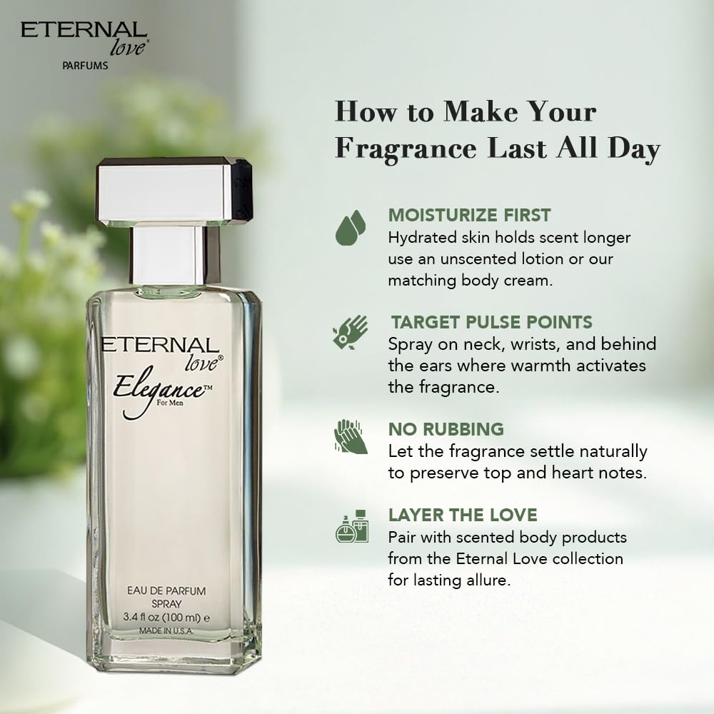 Eternal Love Elegance for Men – Long-Lasting Eau de Parfum, Jasmine & Musk, 3.4oz