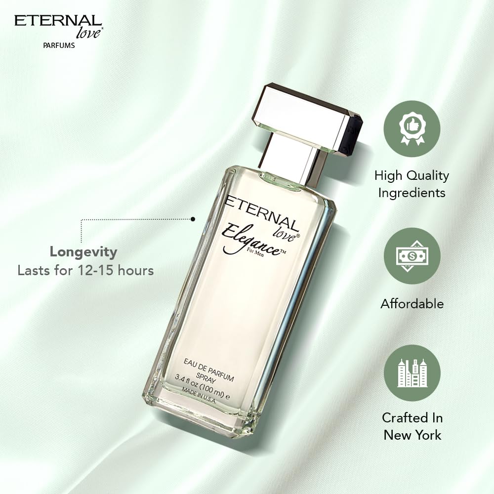 Eternal Love Elegance for Men – Long-Lasting Eau de Parfum, Jasmine & Musk, 3.4oz