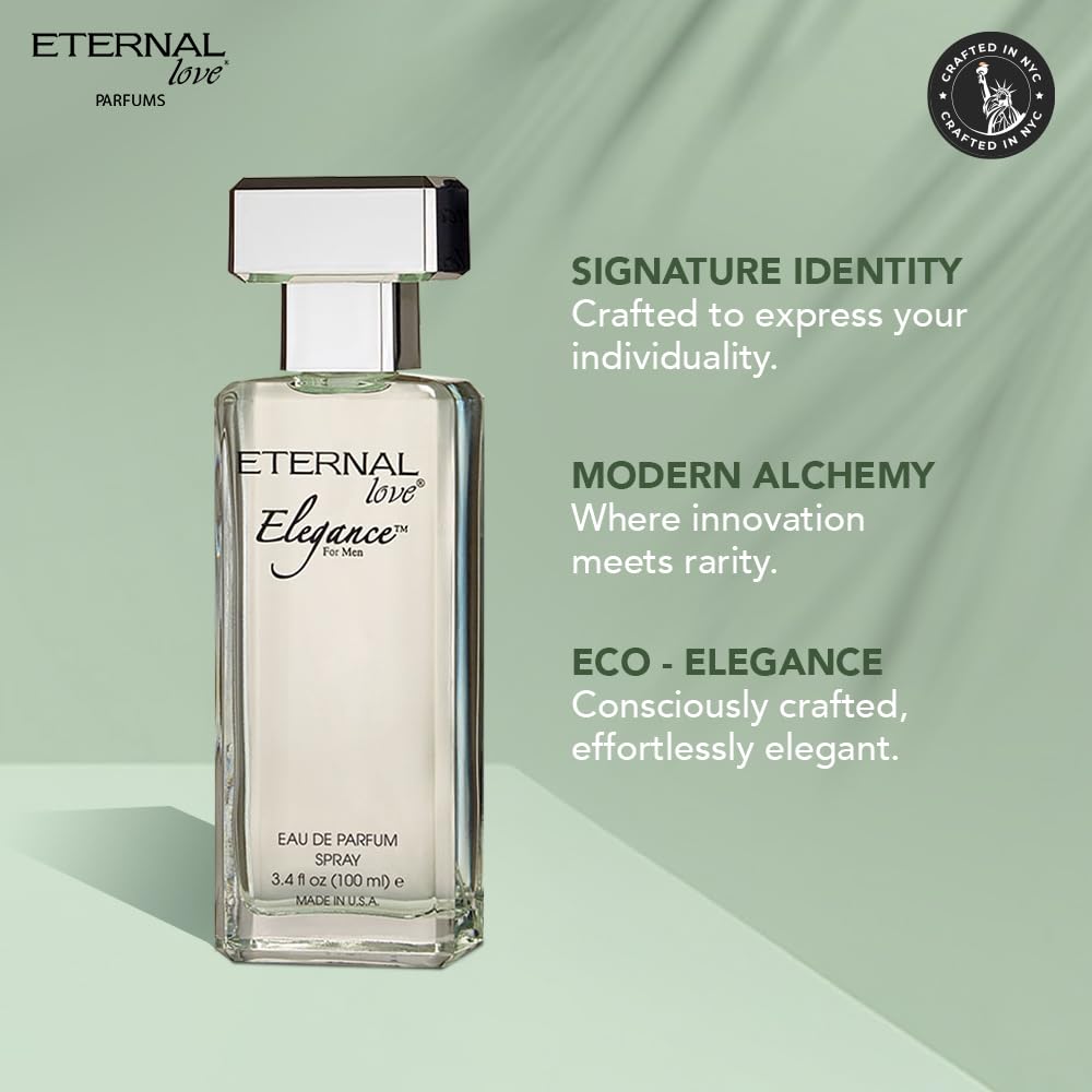 Eternal Love Elegance for Men – Long-Lasting Eau de Parfum, Jasmine & Musk, 3.4oz