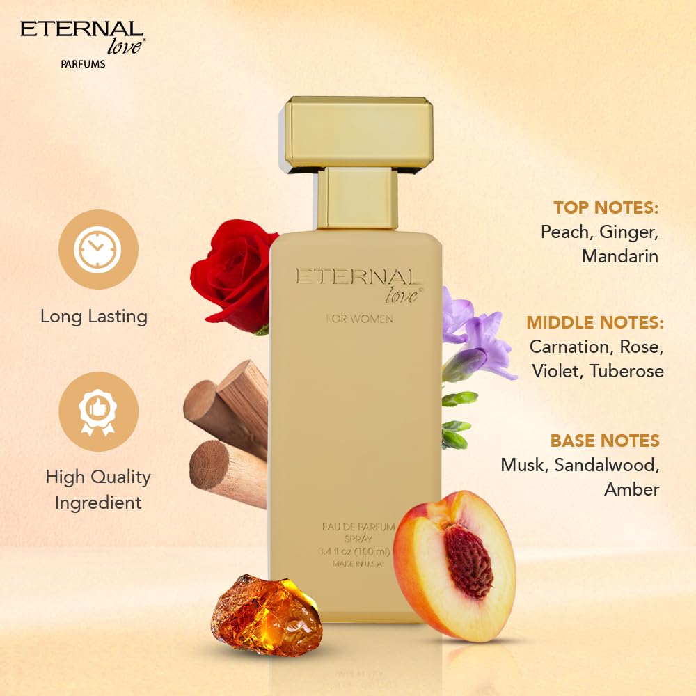 Eternal Love for Women - Long Lasting Floral EDP, 3.4oz - Peach & Sandalwood