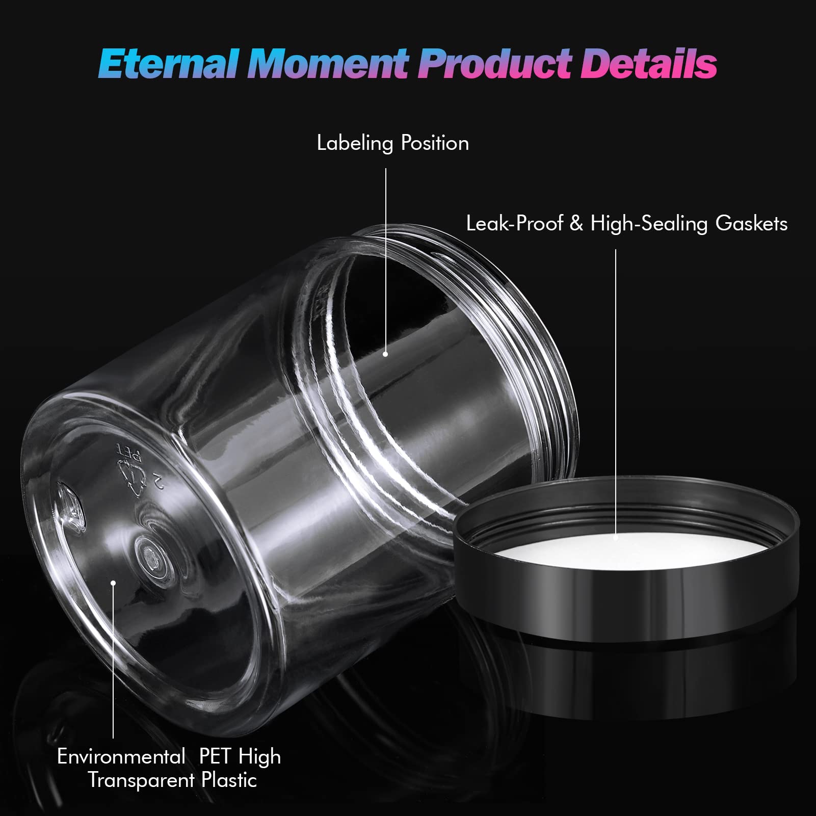 Eternal Moment 48 Pack 8oz Clear Jars with Lids – BPA-Free Plastic Cosmetic Containers