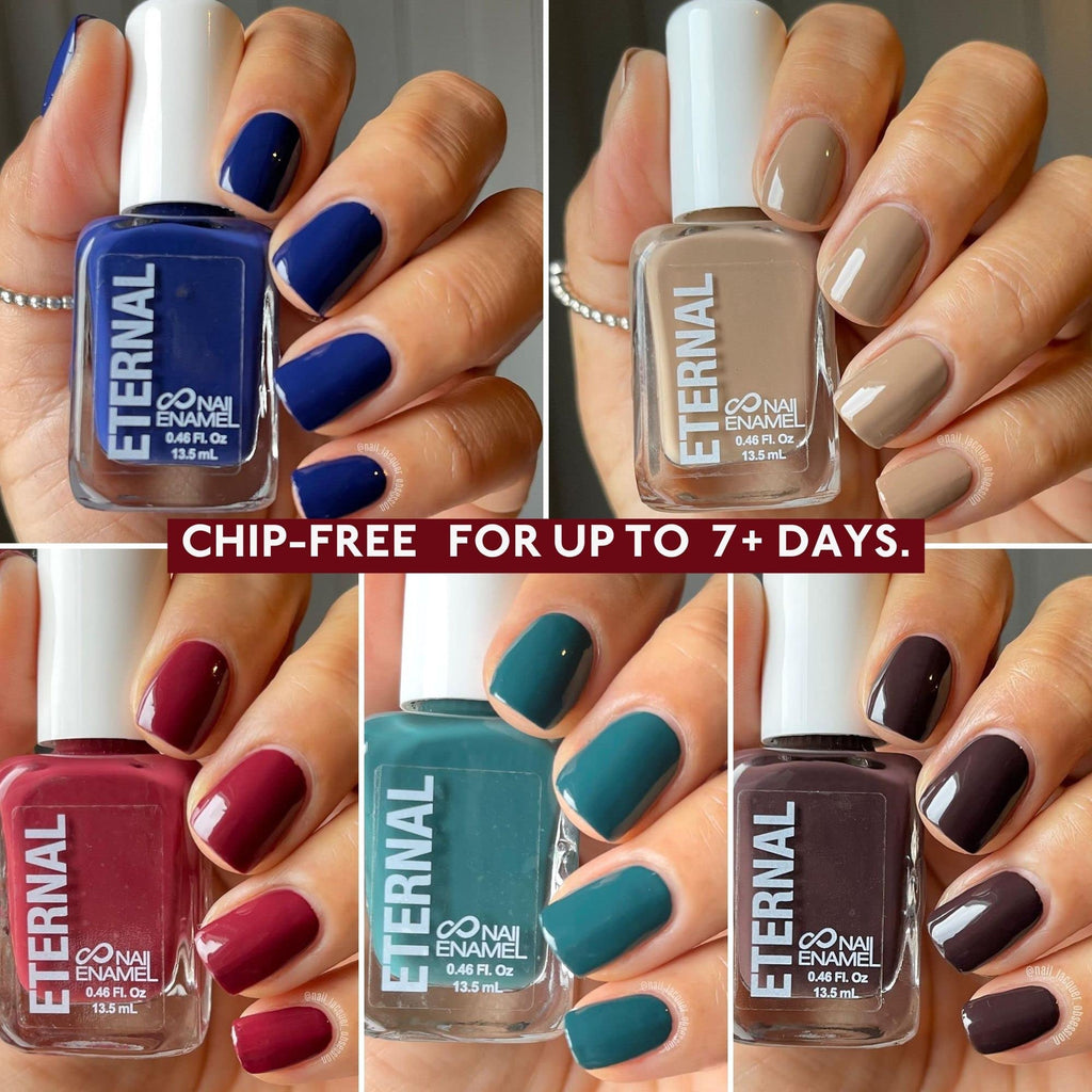 Eternal 5-Piece Nail Polish Set – Beige, Brown, Royal Blue, Red, and More – Fast-Dry, Non-Toxic, Made in USA, 13.5mL