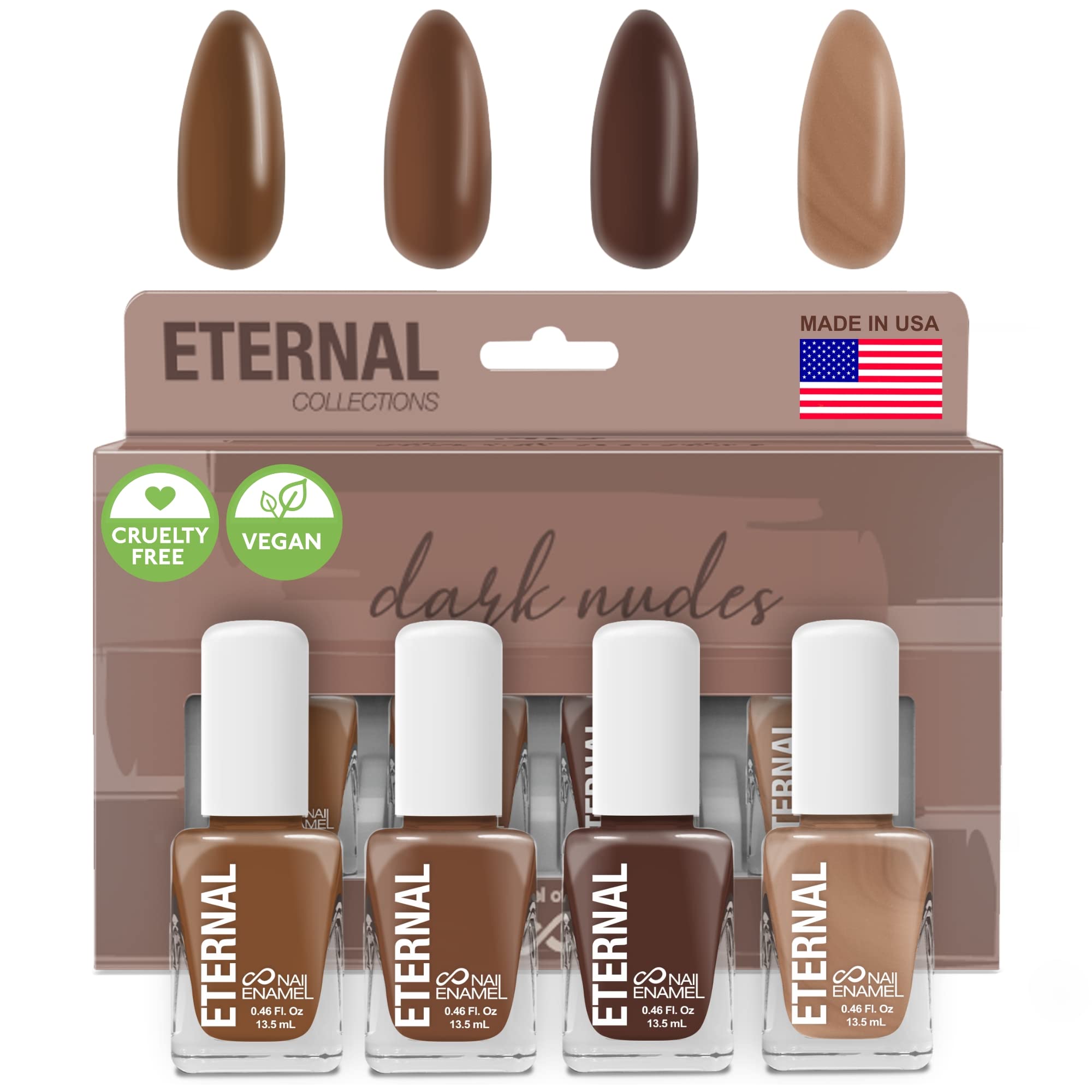 Eternal Nude Nail Polish Set – Dark Nudes, 4 Brown Shades, 13.5mL Each, Non-Toxic & Quick-Dry, Made in USA