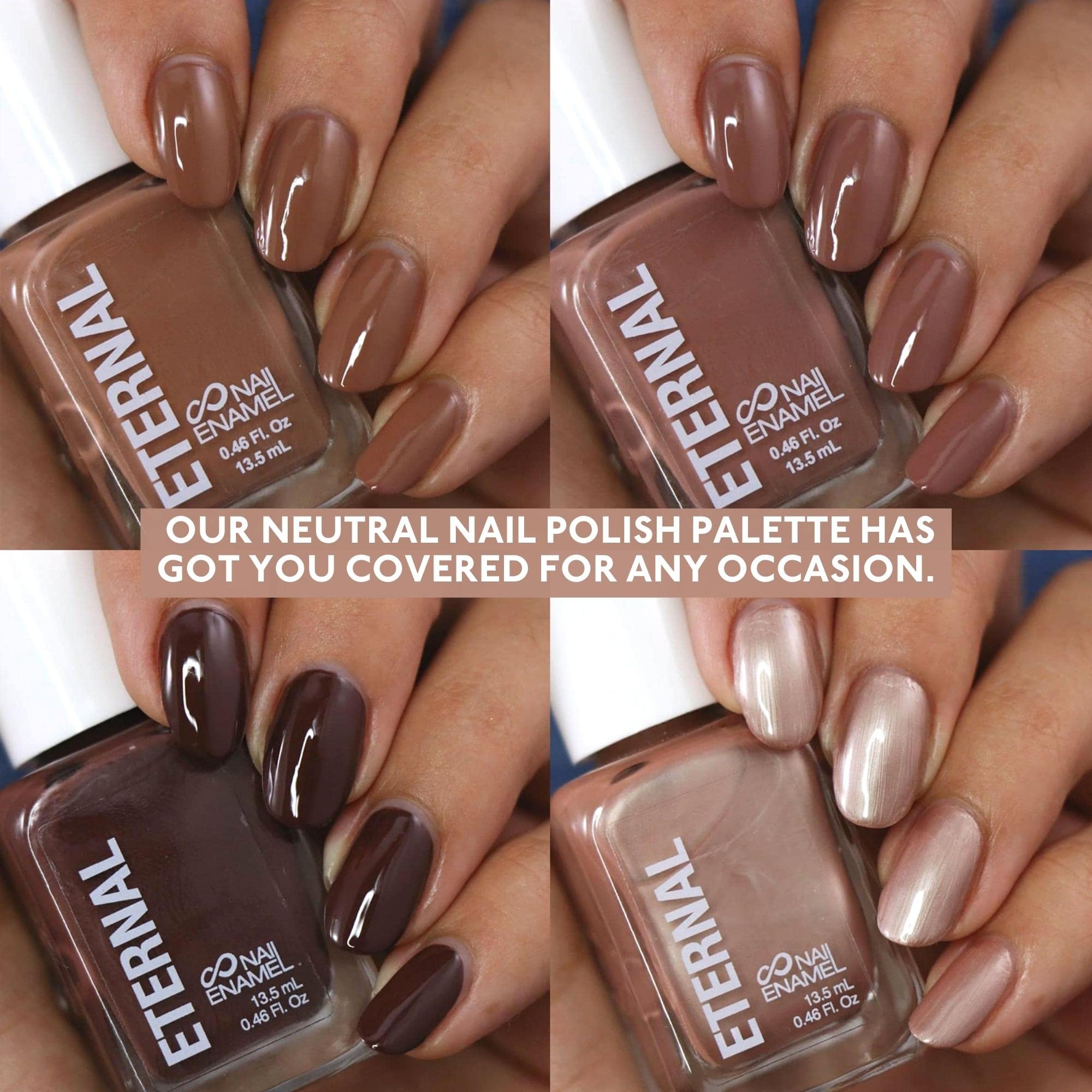 Eternal Nude Nail Polish Set – Dark Nudes, 4 Brown Shades, 13.5mL Each, Non-Toxic & Quick-Dry, Made in USA