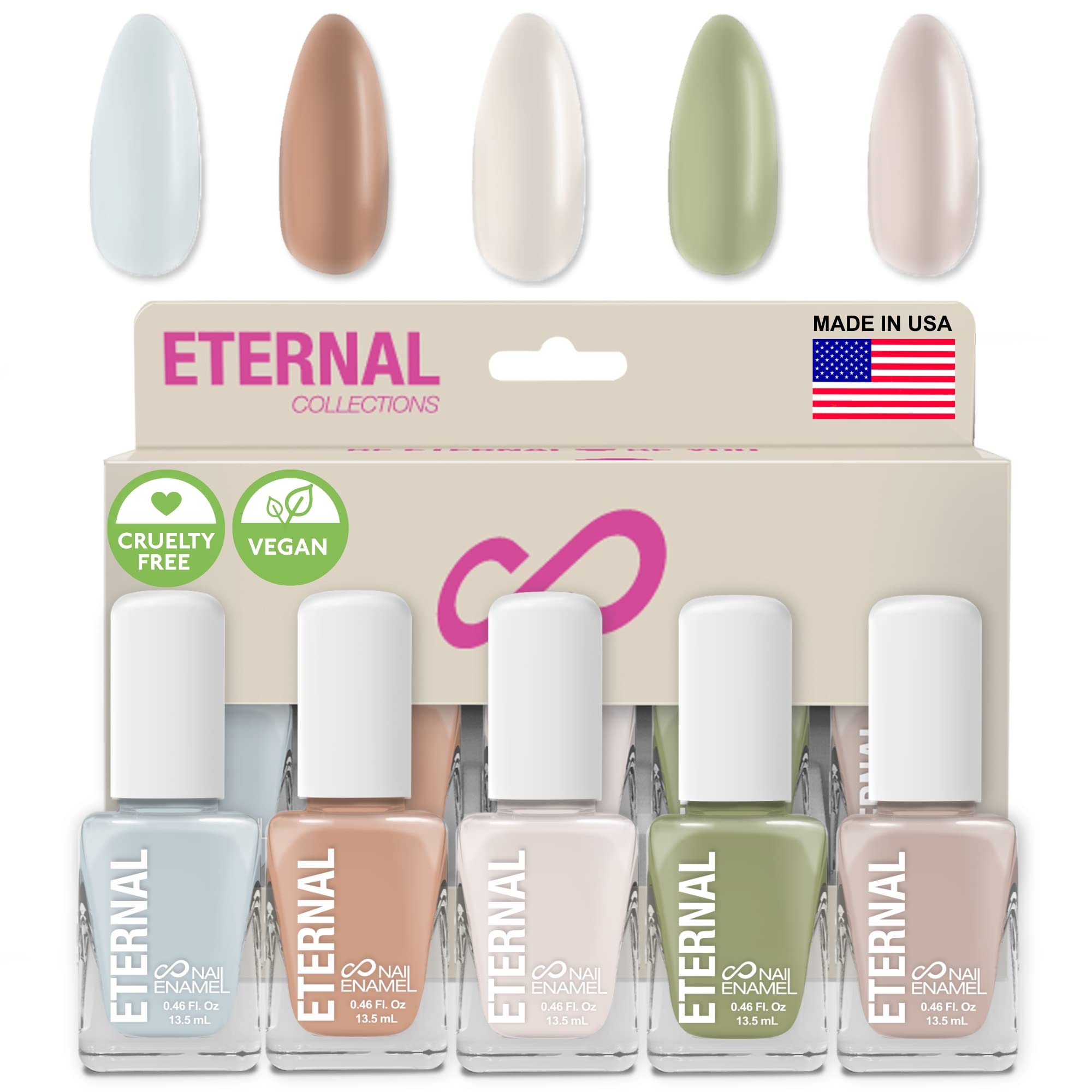 Eternal Pastel Nail Polish Sets – CHIC PASTELS, 5-Piece Non-Toxic Kit (Made in USA, 13.5mL each)