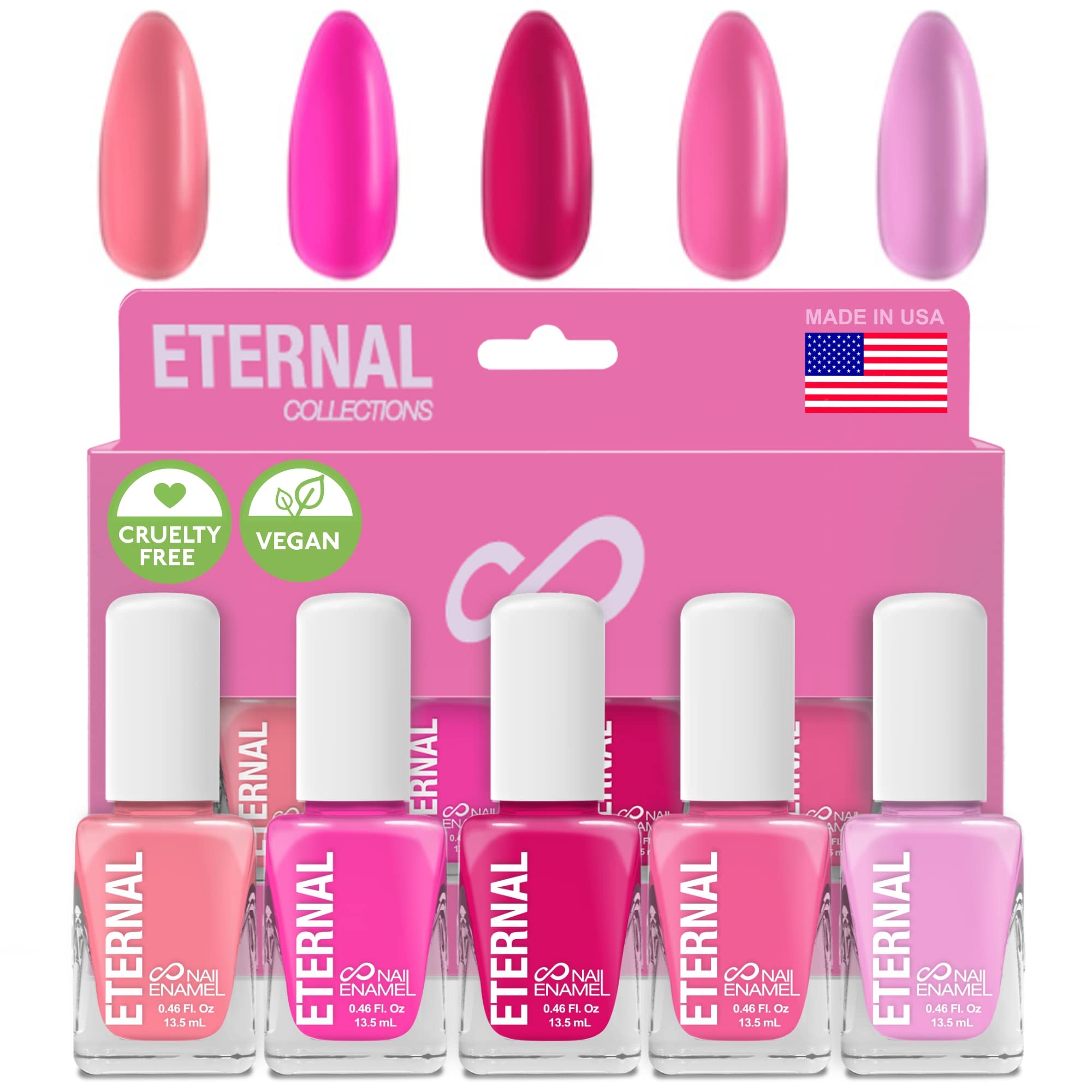 Eternal Pink Nail Polish Set – 5 Pastel Shades, Fast-Dry & Long-Lasting, Made in the USA