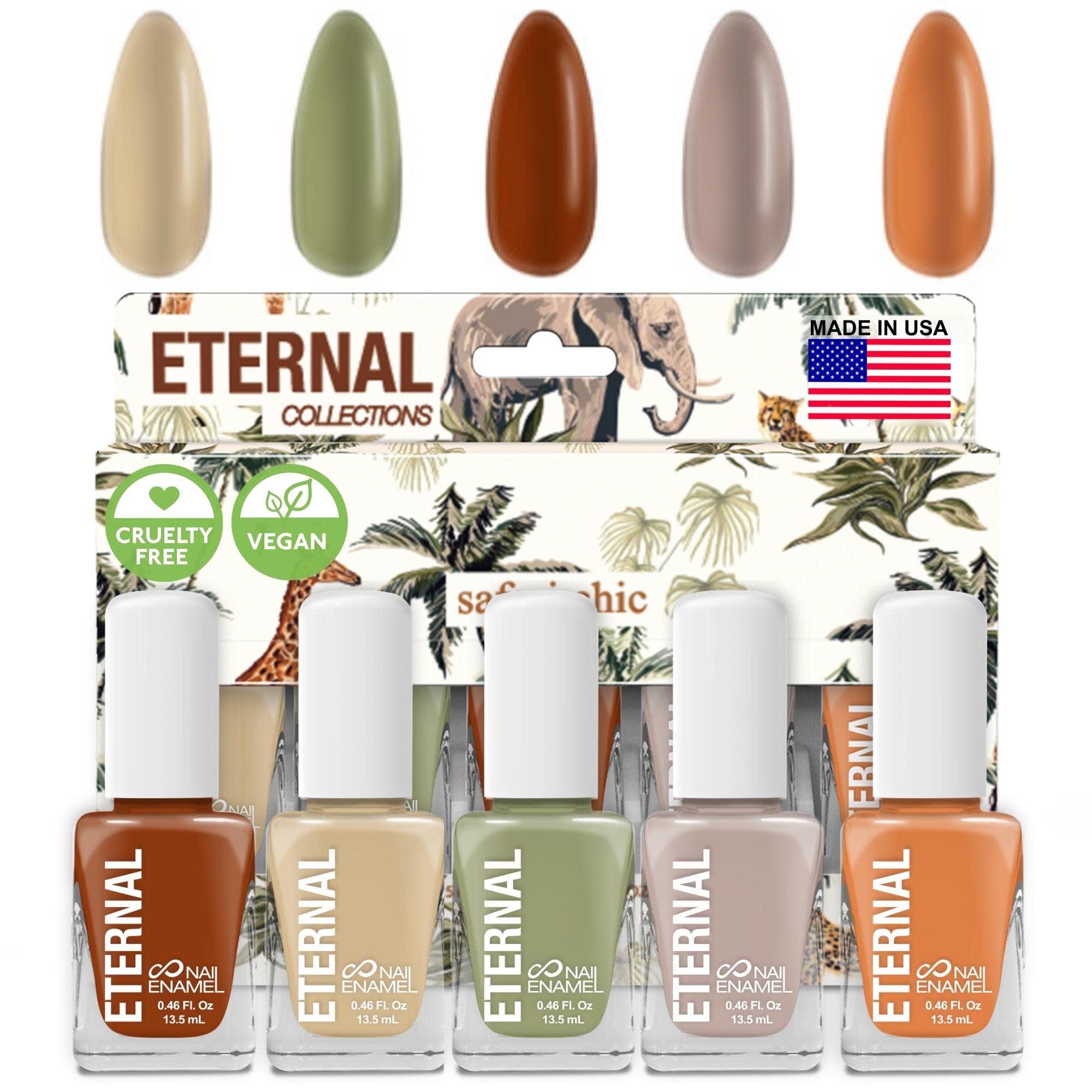 Eternal Safari Nail Polish Set – 5x 13.5mL, Quick Dry, Non-Toxic, Made in USA