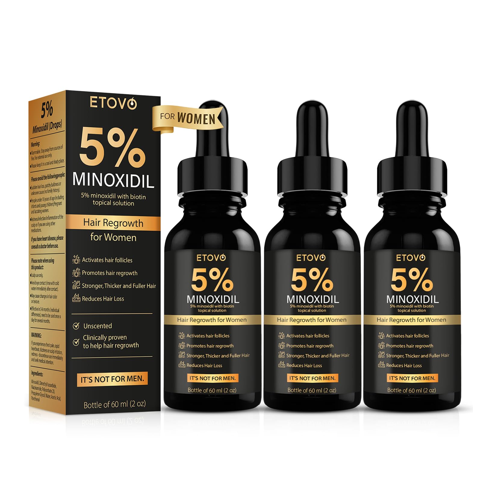 ETOVO 5% Minoxidil for Women – Hair Growth Serum for Thicker, Fuller Hair