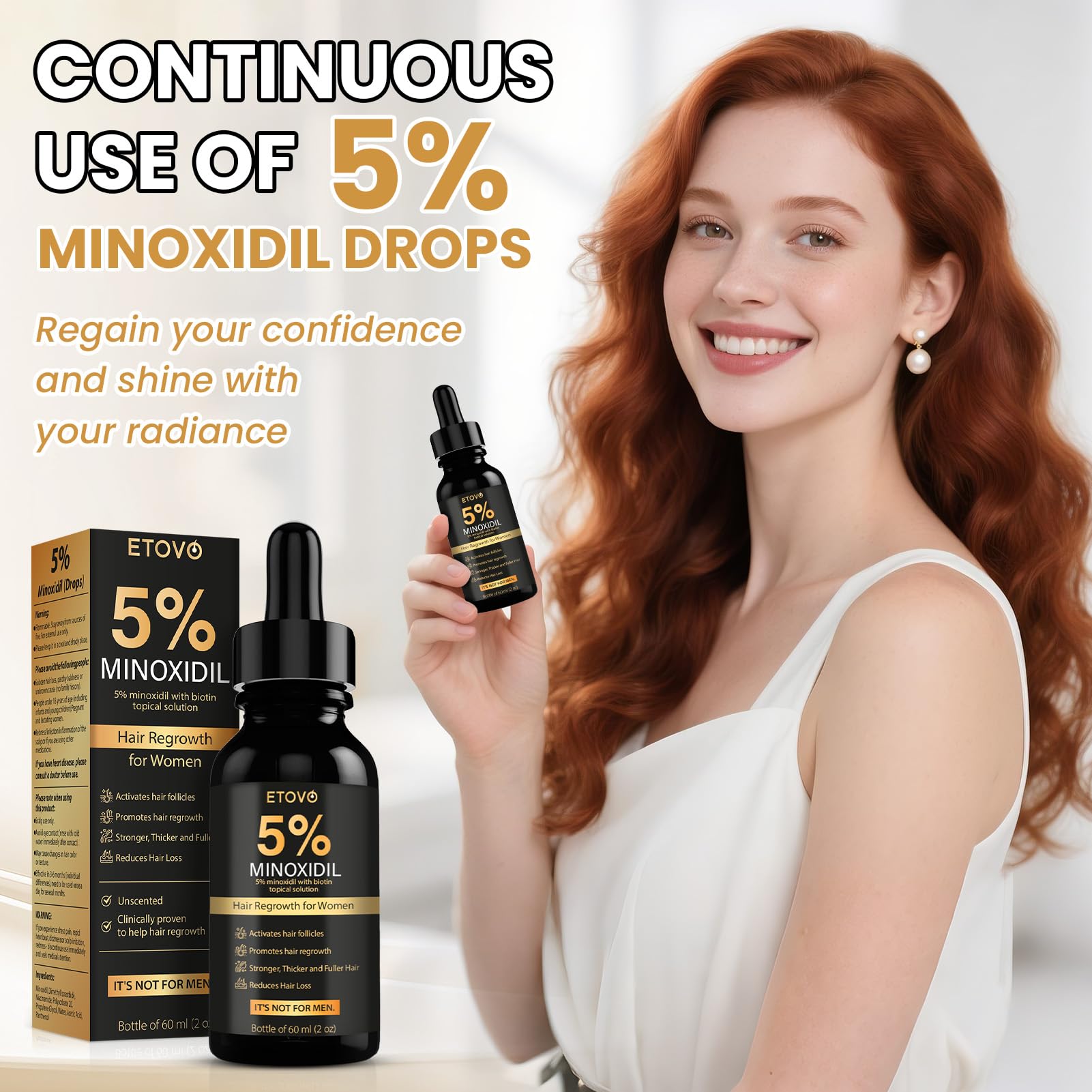 ETOVO 5% Minoxidil for Women – Hair Growth Serum for Thicker, Fuller Hair