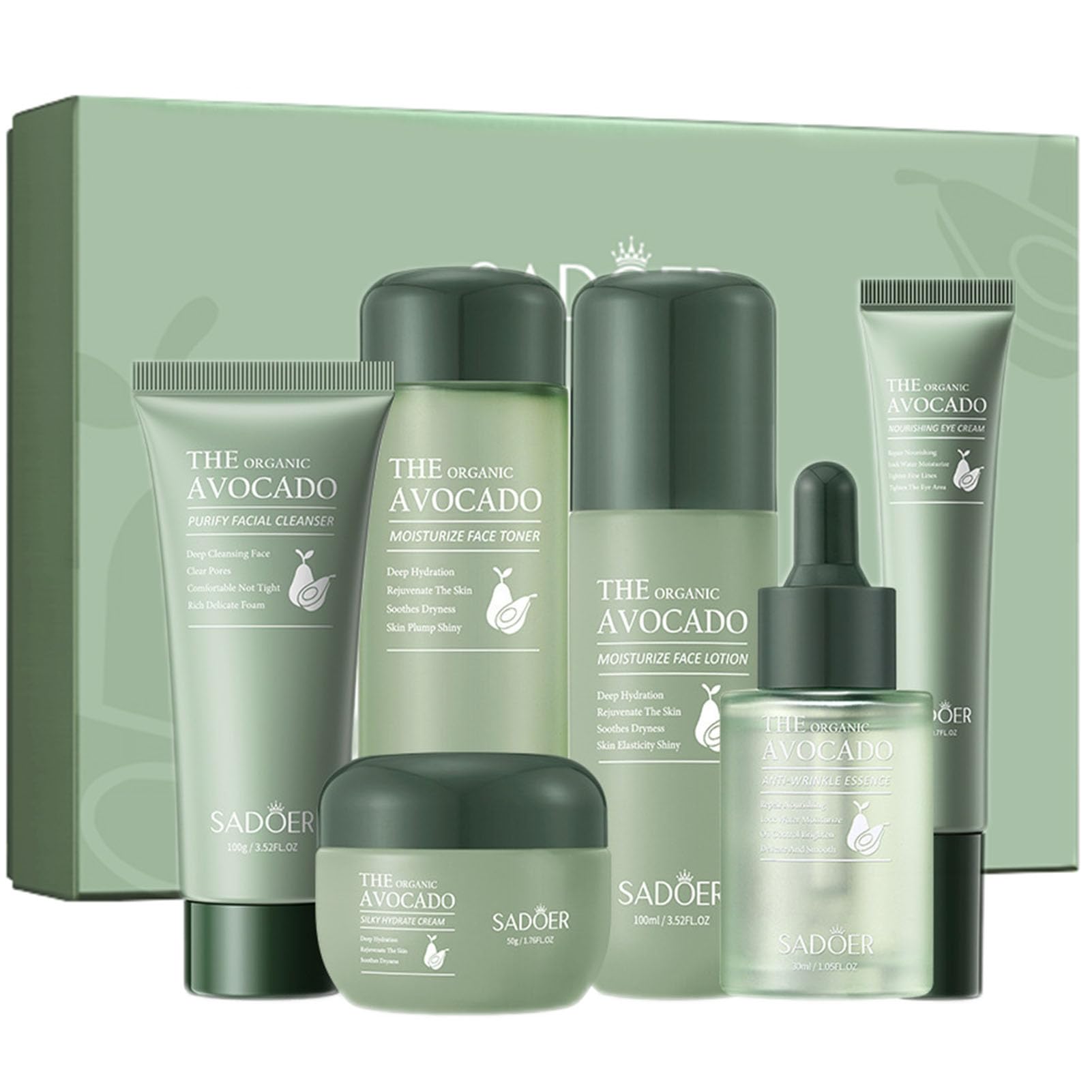 Etuanxi Avocado Skincare Set – 6-Piece Gift Kit (Cleanser, Serum, Moisturizer)