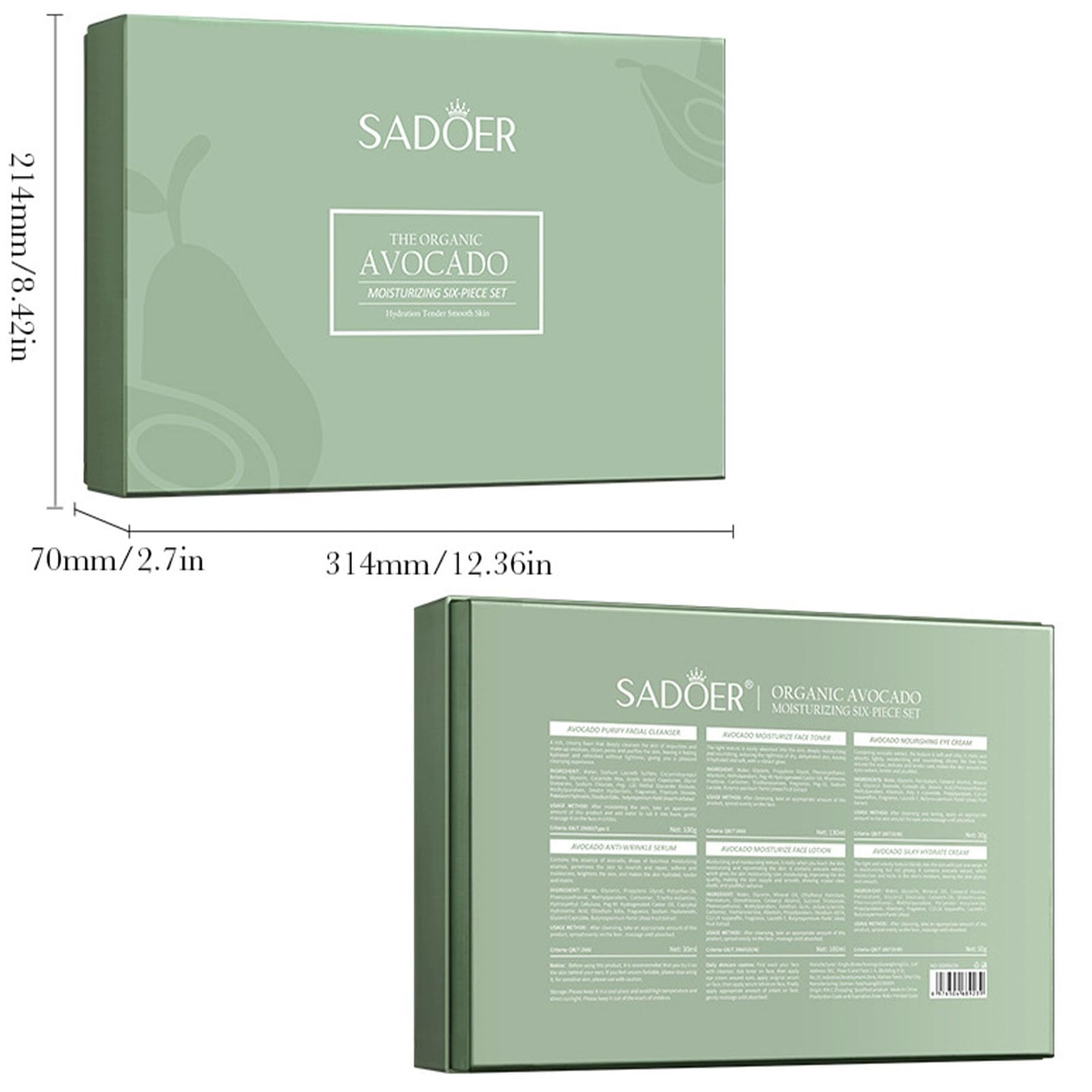 Etuanxi Avocado Skincare Set – 6-Piece Gift Kit (Cleanser, Serum, Moisturizer)