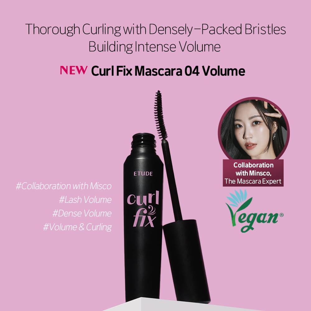 ETUDE Curl Fix Mascara Volume 1+1 Set – Waterproof, 24-Hour Curl, Dense Volume, Vegan Certified