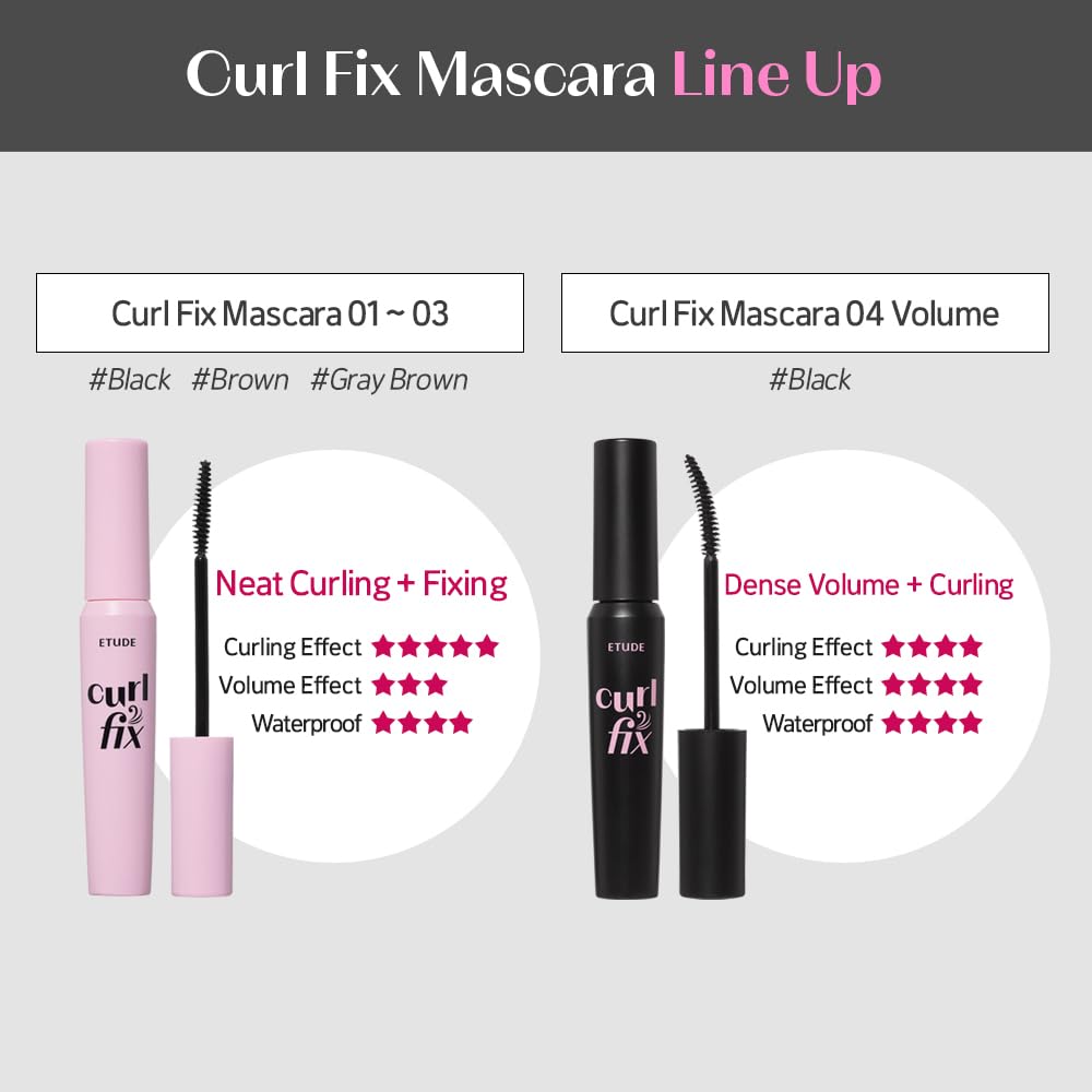 ETUDE Curl Fix Mascara Volume 1+1 Set – Waterproof, 24-Hour Curl, Dense Volume, Vegan Certified