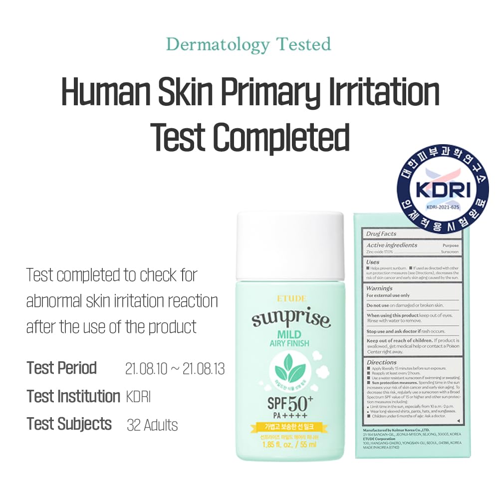 ETUDE Sunprise Sunscreen Mild Sun Milk SPF 50+ PA++++ | 100% Mineral, Sebum-Free, Non-Sticky Protection