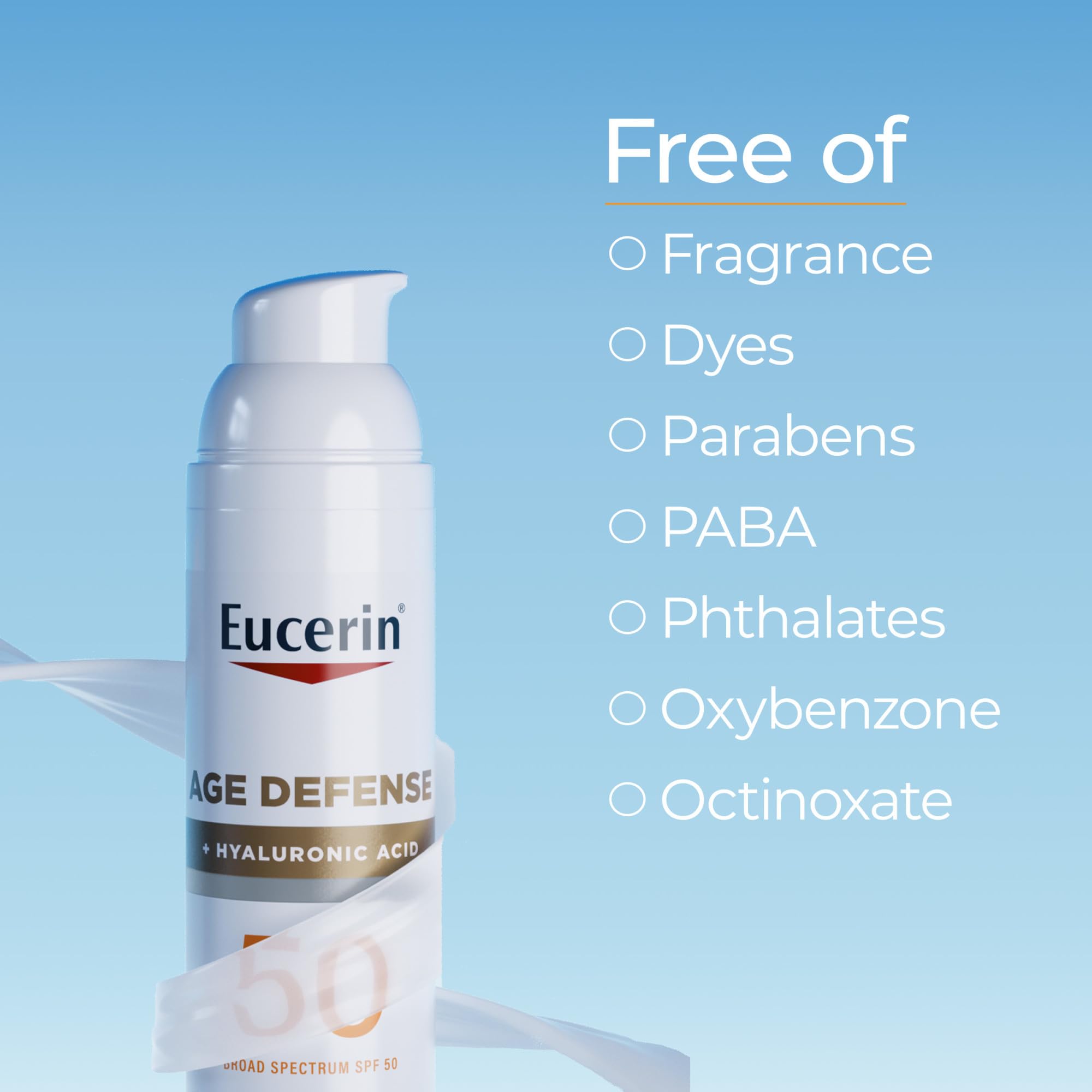Eucerin Sun Age Defense SPF 50 Face Sunscreen – Hyaluronic Acid, Fragrance-Free