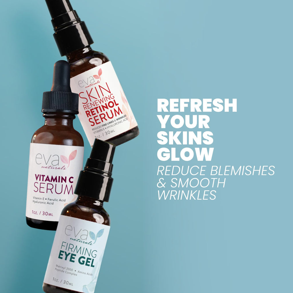 Eva Naturals Facelift in a Bottle Serum Set – Vitamin C, Retinol & Eye Gel for Face, Eyes & Neck