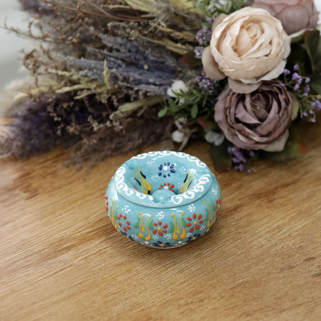 EVANILIFE Decorative Ceramic Jar with Turquoise Finish – Handmade Windproof Lid, Turkish Home Decor