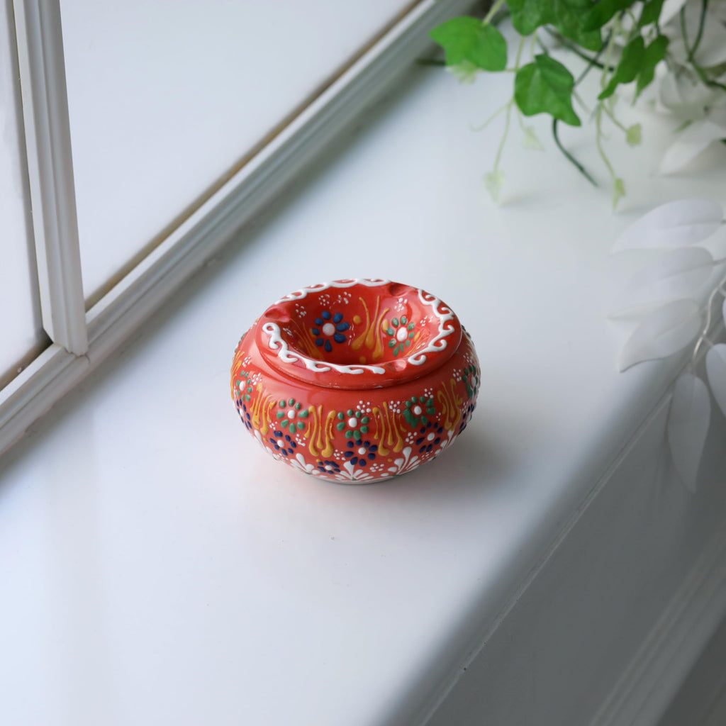 EVANILIFE Decorative Ceramic Jar with Windproof Lid – Handmade Turkish Orange Home Decor
