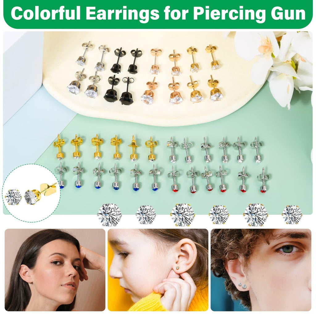 Evatage Reusable Ear Piercing Gun Kit — At Home Piercing Tool Set with Crystal Stud Earrings