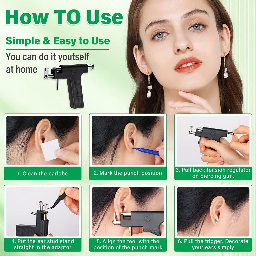 Evatage Reusable Ear Piercing Gun Kit — At Home Piercing Tool Set with Crystal Stud Earrings
