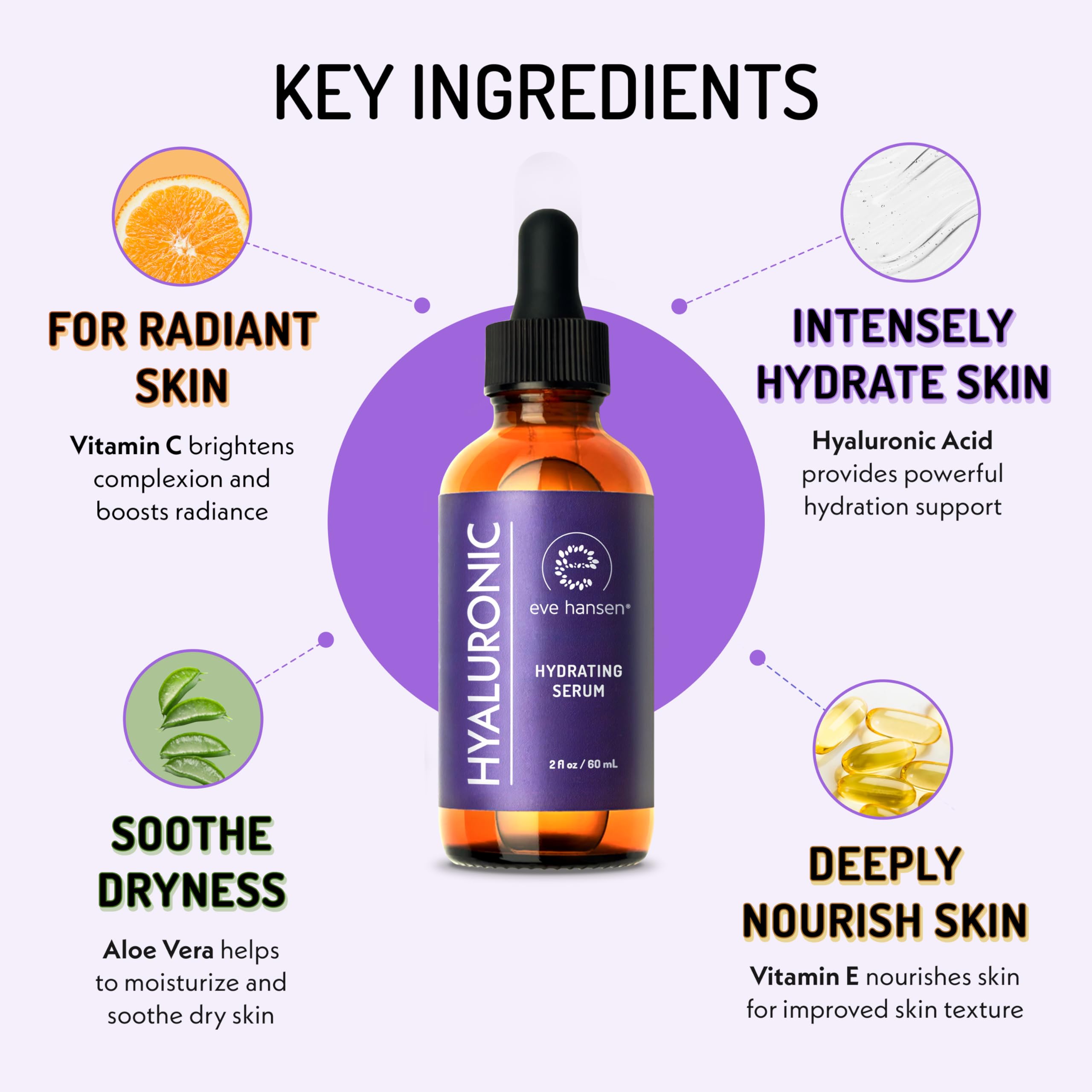 Eve Hansen Hydrating Hyaluronic Serum with Vitamin C, E & Green Tea | 72% Organic, Anti-Wrinkle