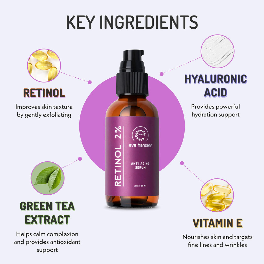 Eve Hansen Retinol Serum 2% 2oz – Anti-Aging, Pore Minimizer, Hydrating
