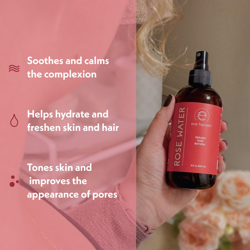 Eve Hansen Organic Rose Water Spray for Face | 8 oz Moroccan Rosewater Toner & Setting Mist