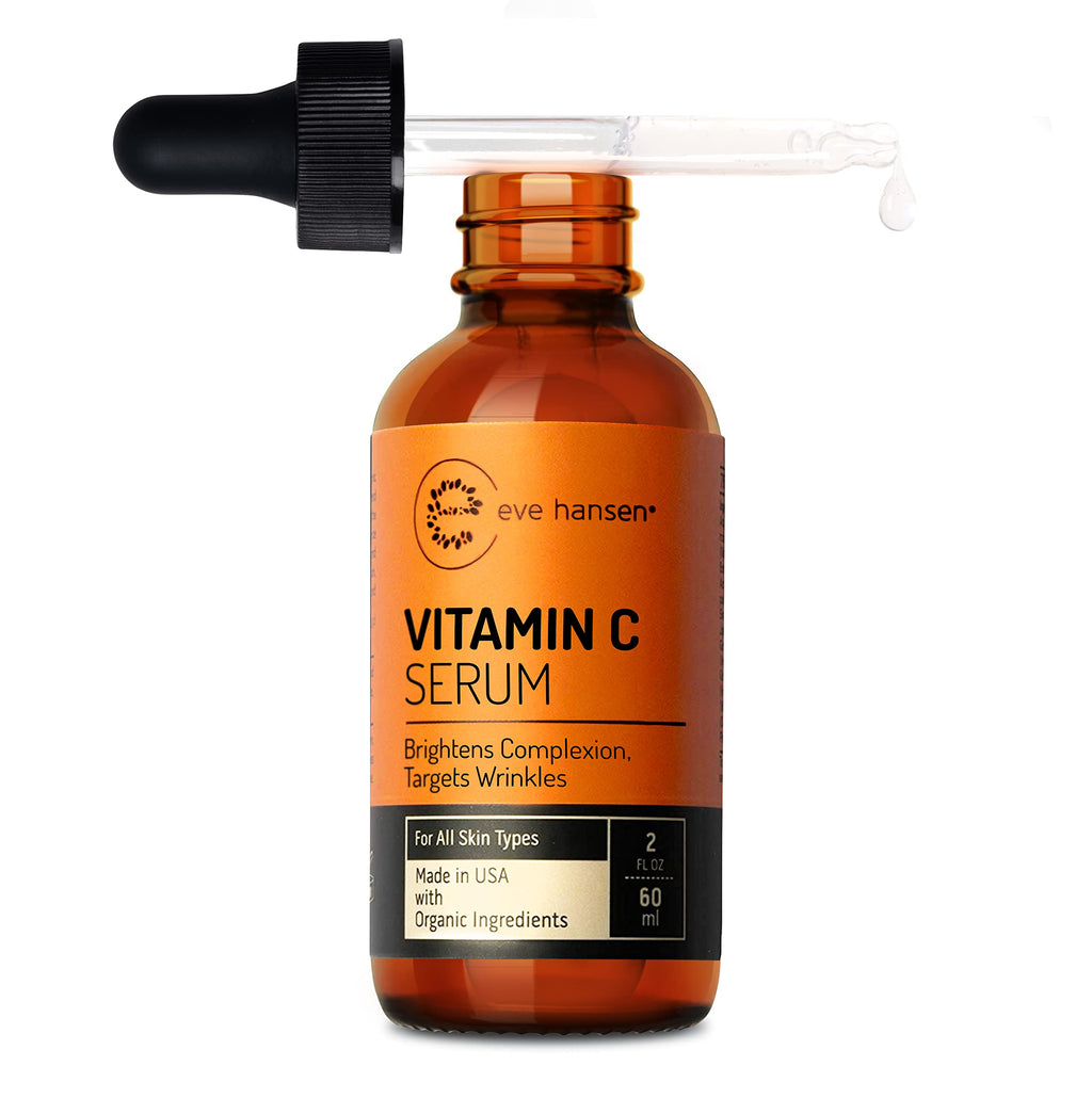 Eve Hansen Vitamin C Facial Serum – 76% Organic Antioxidants with Hyaluronic Acid, Aloe Vera & Vitamin E (2 oz)