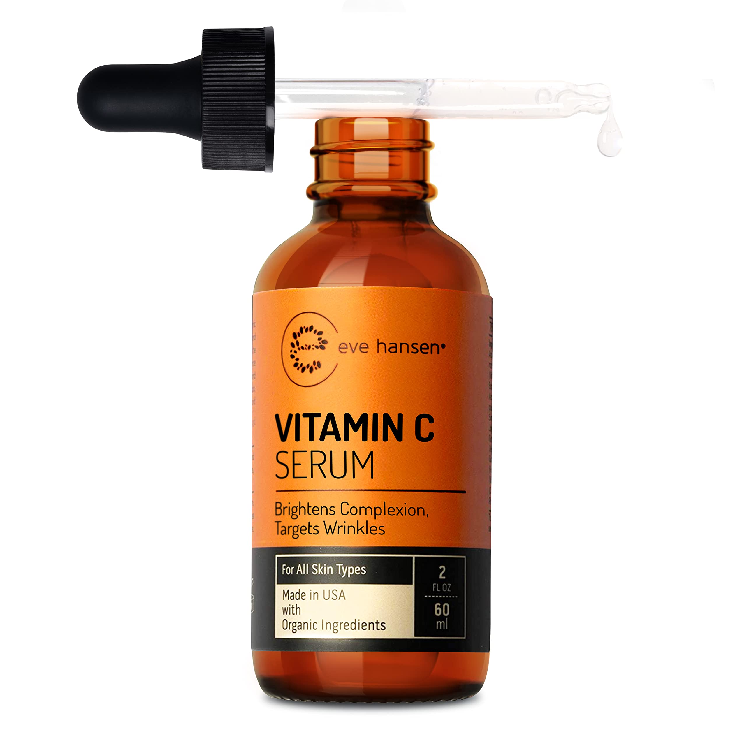 Eve Hansen Vitamin C Facial Serum – 76% Organic Antioxidants with Hyaluronic Acid, Aloe Vera & Vitamin E (2 oz)