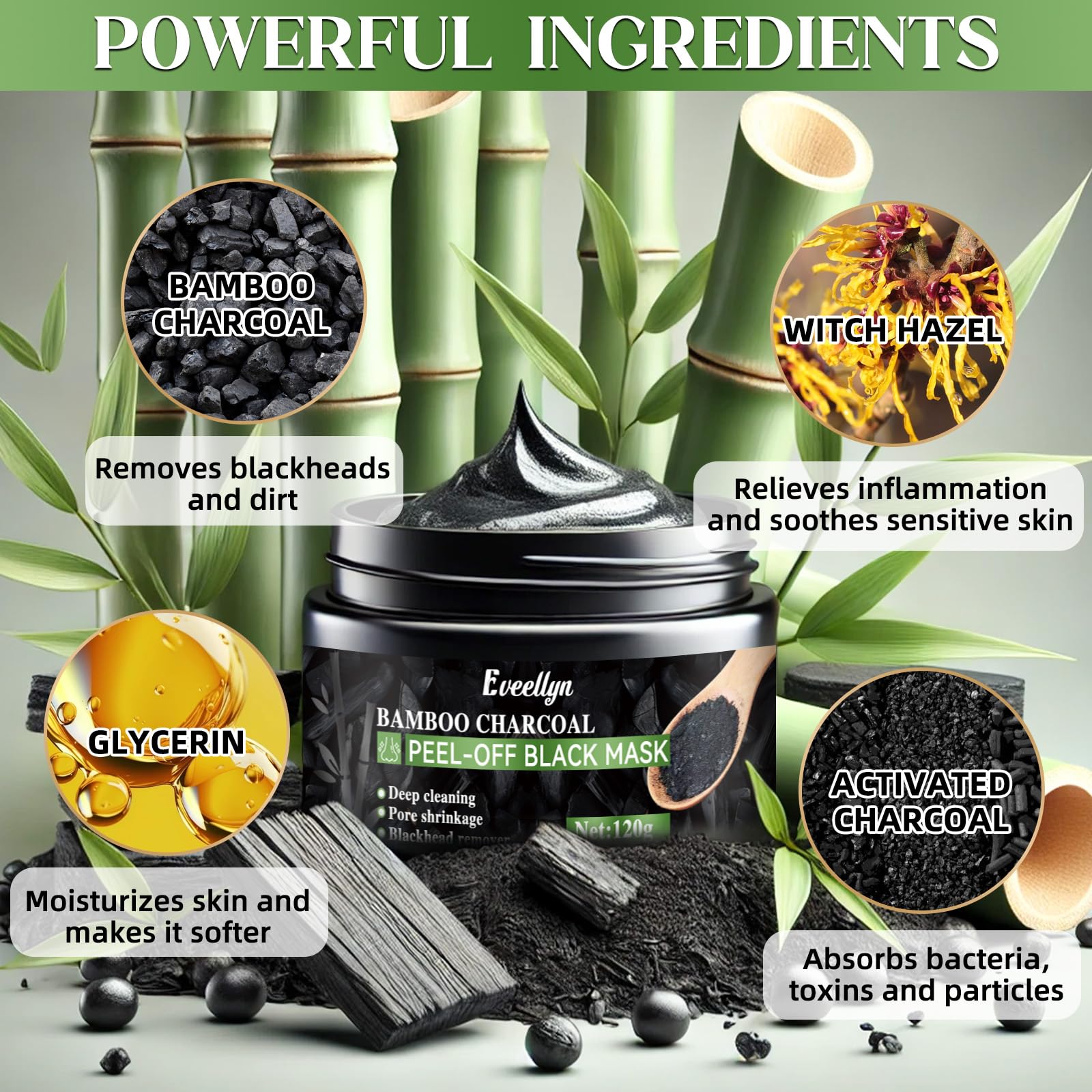 Eveellyn Blackhead Remover Mask - Bamboo Charcoal Peel Off for Deep Cleansing & Pore Refinement (120ml)
