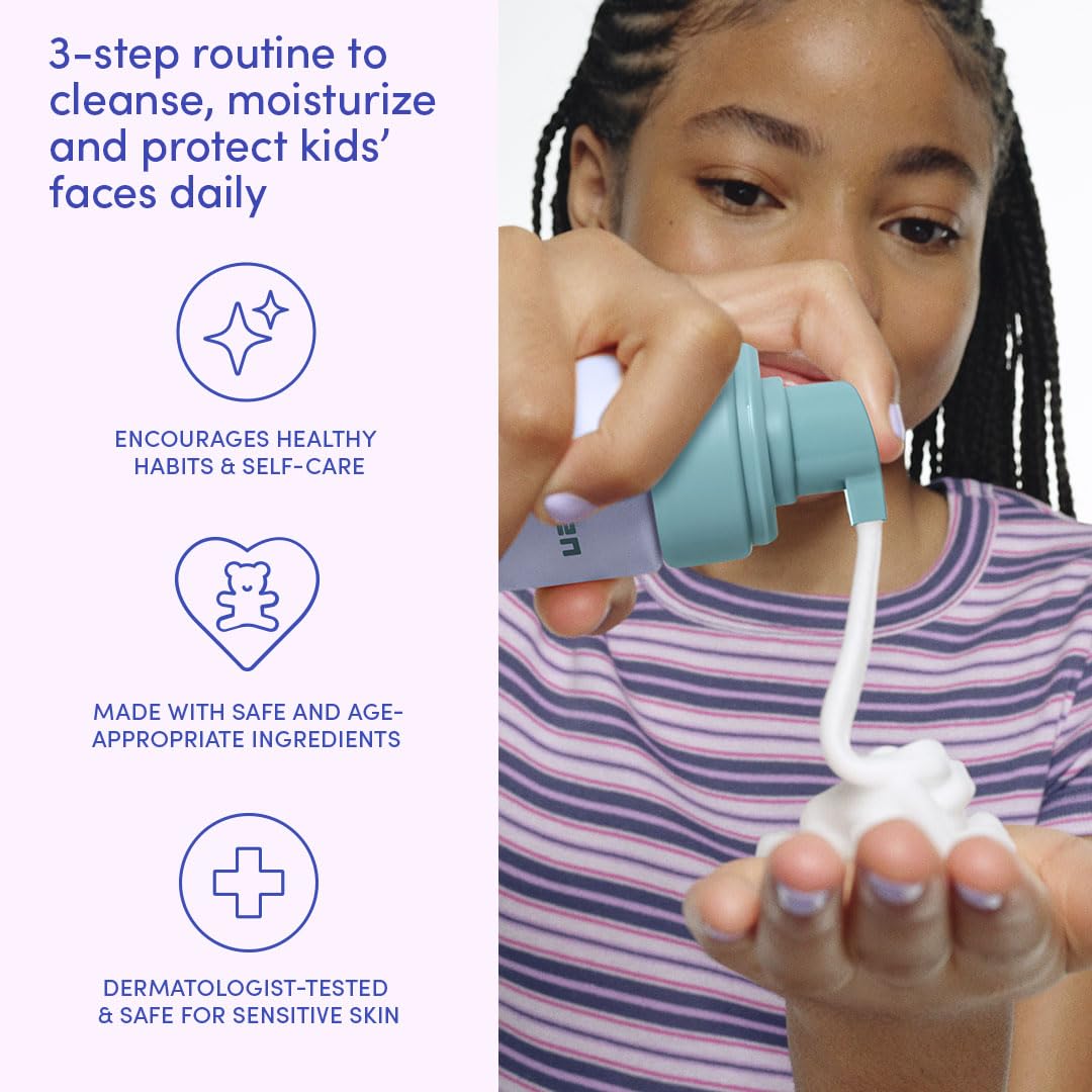 Evereden Daily 1-2-3 Routine: Fragrance-Free Kids Skincare Set — Cleanser, Hydration & SPF 30 Mineral Sunscreen