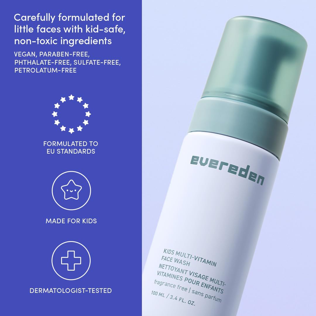 Evereden Fragrance Free Kids Face Wash – 3.4 oz | Gentle Unscented Cleanser for Sensitive Skin