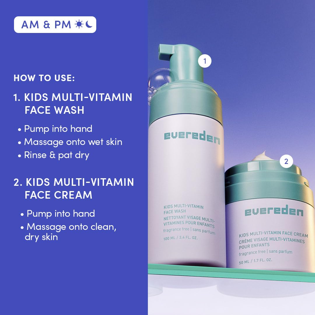 Evereden Fragrance-Free Kids Happy Face Duo – Unscented Wash & Cream