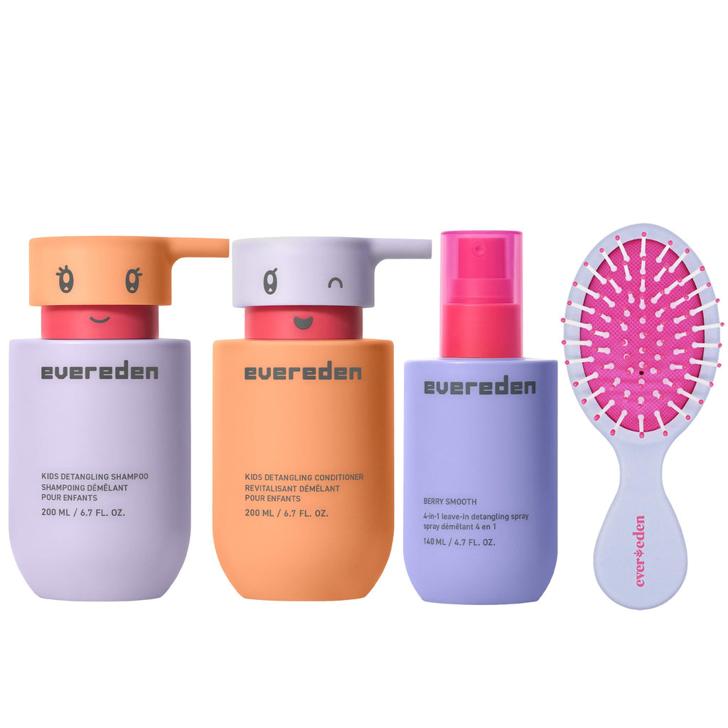 Evereden Kids Complete Haircare Set — Detangling Shampoo, Conditioner & Brush (Ages 3+)