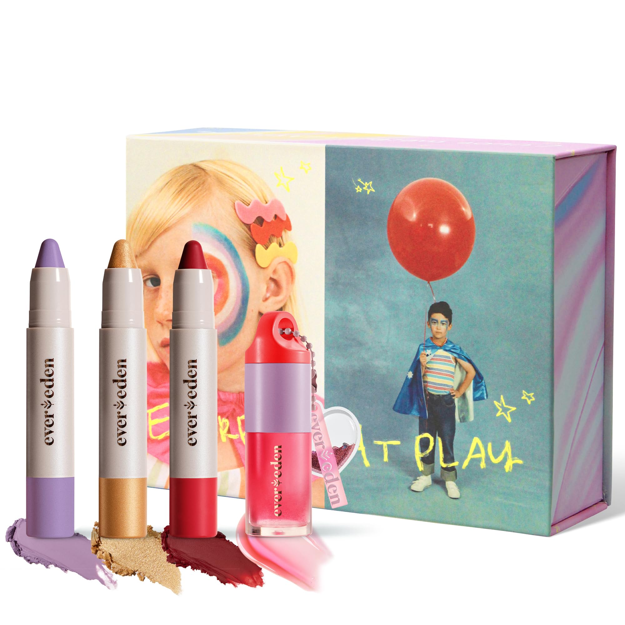 Evereden Kids Face Color Luxe Gift Set – Clean, Vegan Kids Makeup Kit with 3 Fantasy Crayons & Tinted Lip Oil