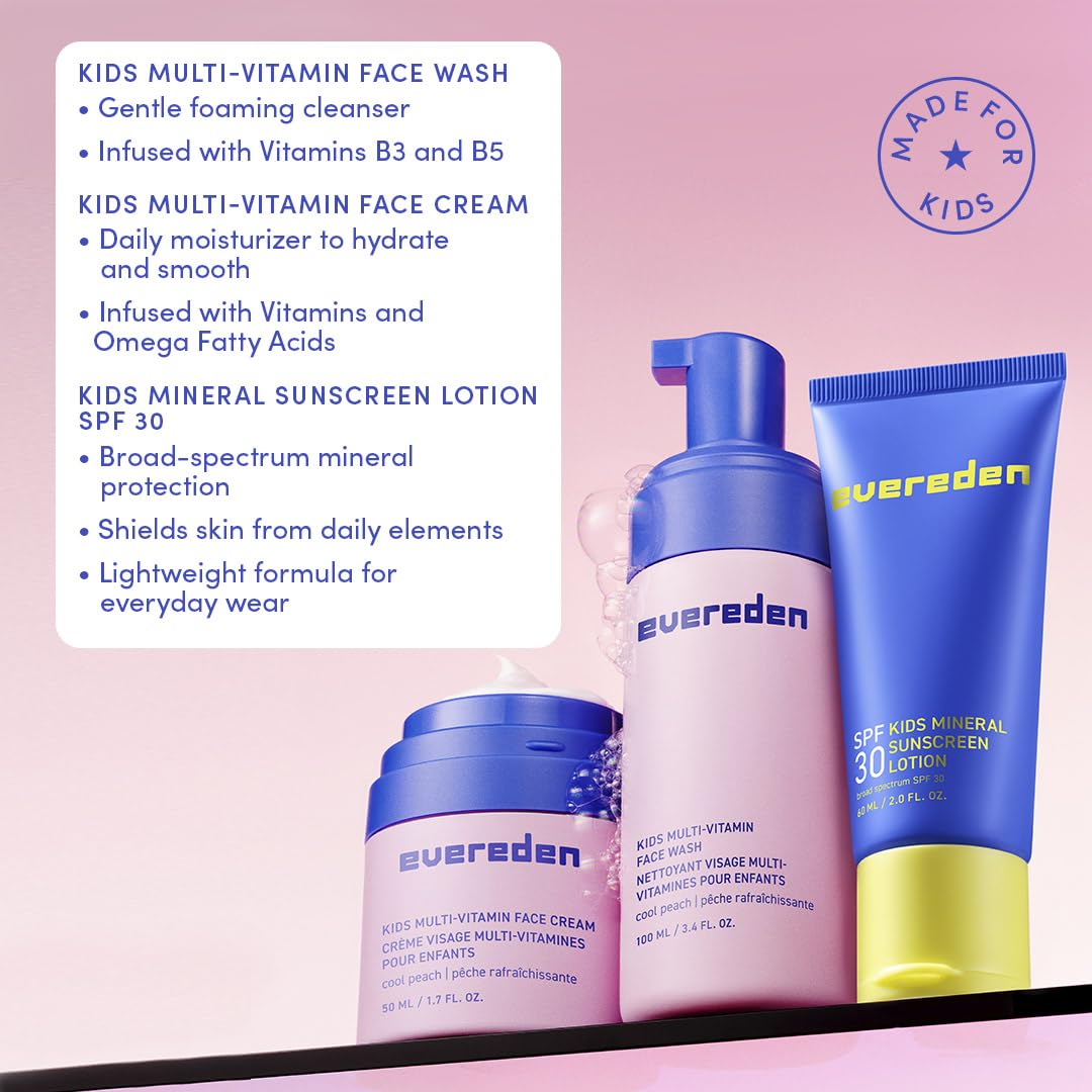 Evereden Kids Daily 1-2-3 Routine Bundle – Clean, Vegan Skincare for Kids with SPF 30 Mineral Sunscreen