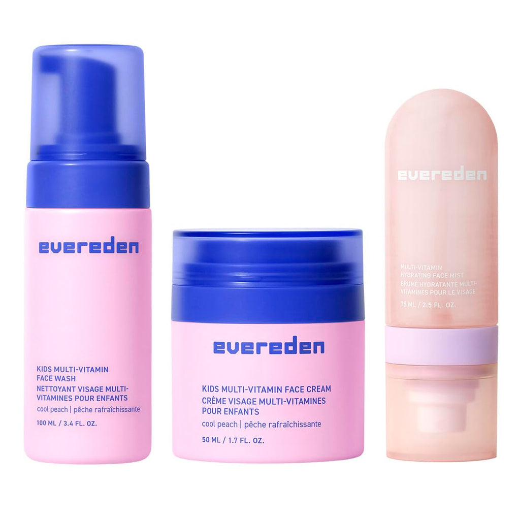 Evereden Kids Multi-Vitamin Hydrating Face Mist, Face Wash & Face Cream Set – Clean Vegan Skincare for Kids 6+