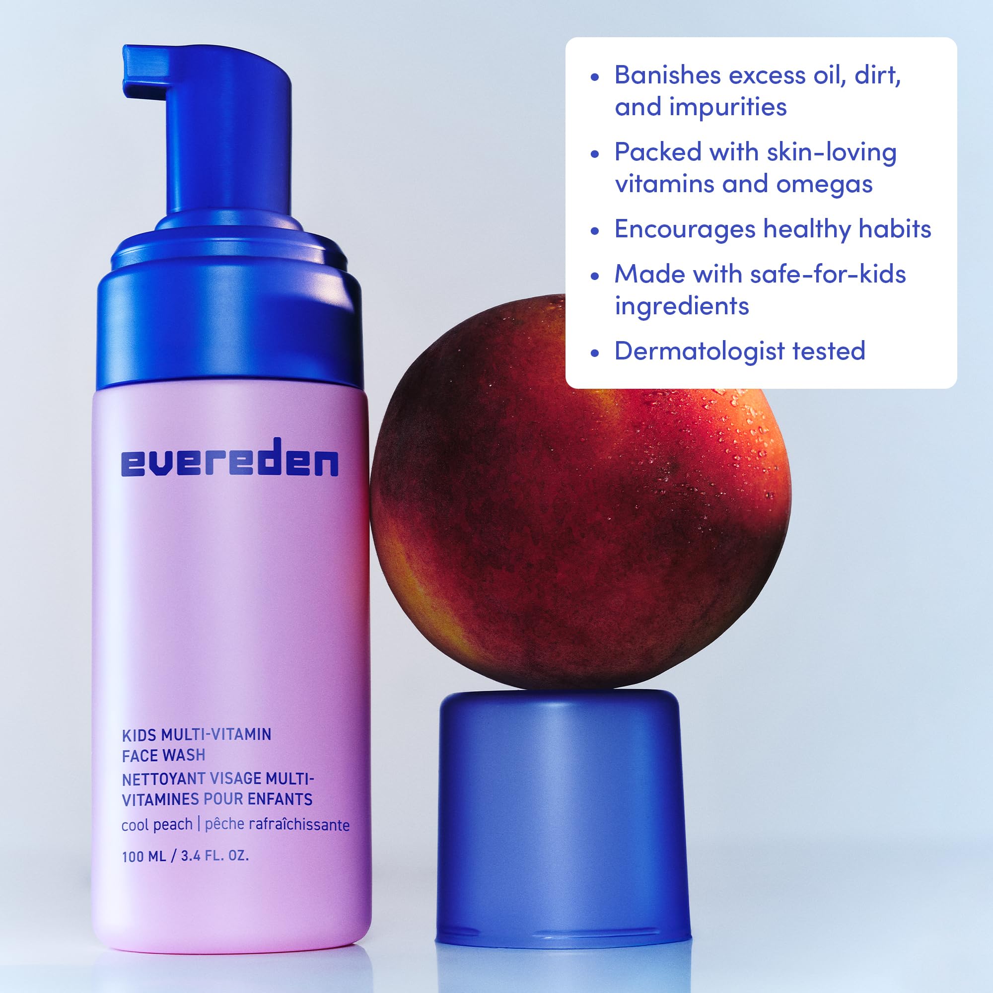 Evereden Kids Face Wash: Cool Peach – Gentle, Non-Toxic Multi-Vitamin Cleanser (Pack of 2) | 3.4 fl oz
