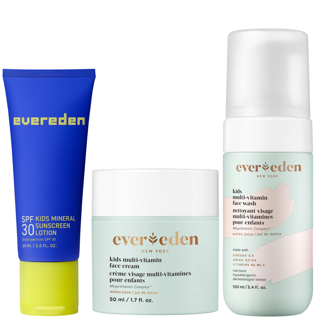 Evereden Kids Daily 1-2-3 Routine Bundle | Clean Vegan Skincare for Tweens + SPF 30 Melon