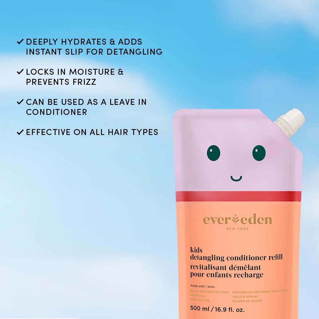 Evereden Kids Haircare Set (Refill) — Detangling Shampoo & Leave-In Conditioner for 3+ | Plant Protein Peptides & Argan Oil