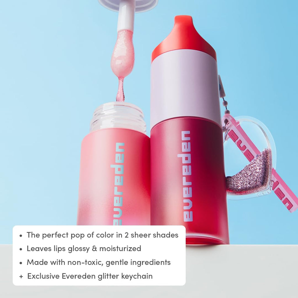 Evereden Kids Tinted Lip Gloss Kit: Ruby Red & Sakura Pink | Non-Toxic, Vegan Hydrating Lip Oils for Kids