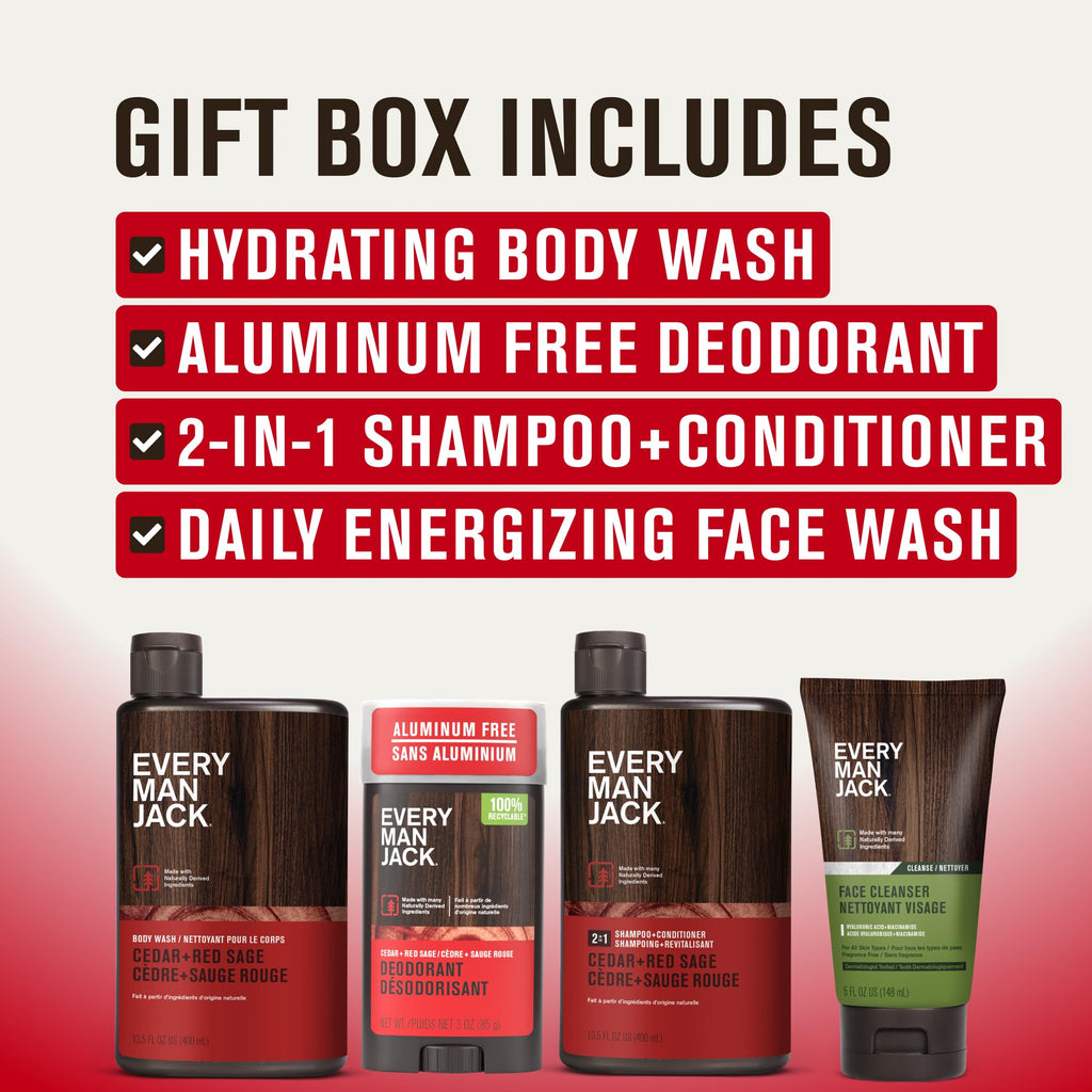 Every Man Jack Cedar & Red Sage Gift Set – Bath & Body for Men | Clean Ingredients