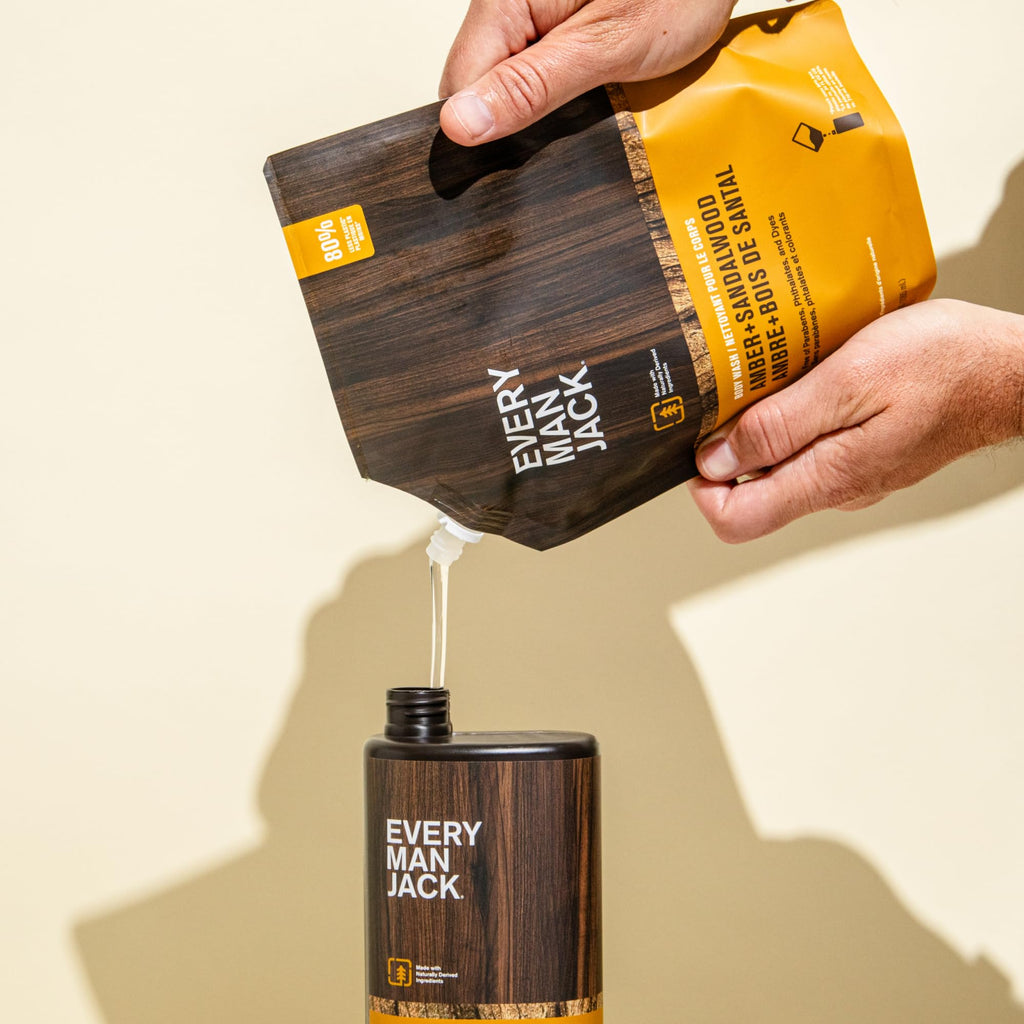 Every Man Jack Amber + Sandalwood Body Wash Refill Starter Pouch – 2-36oz – Paraben Free, Phthalate Free, Dye Free