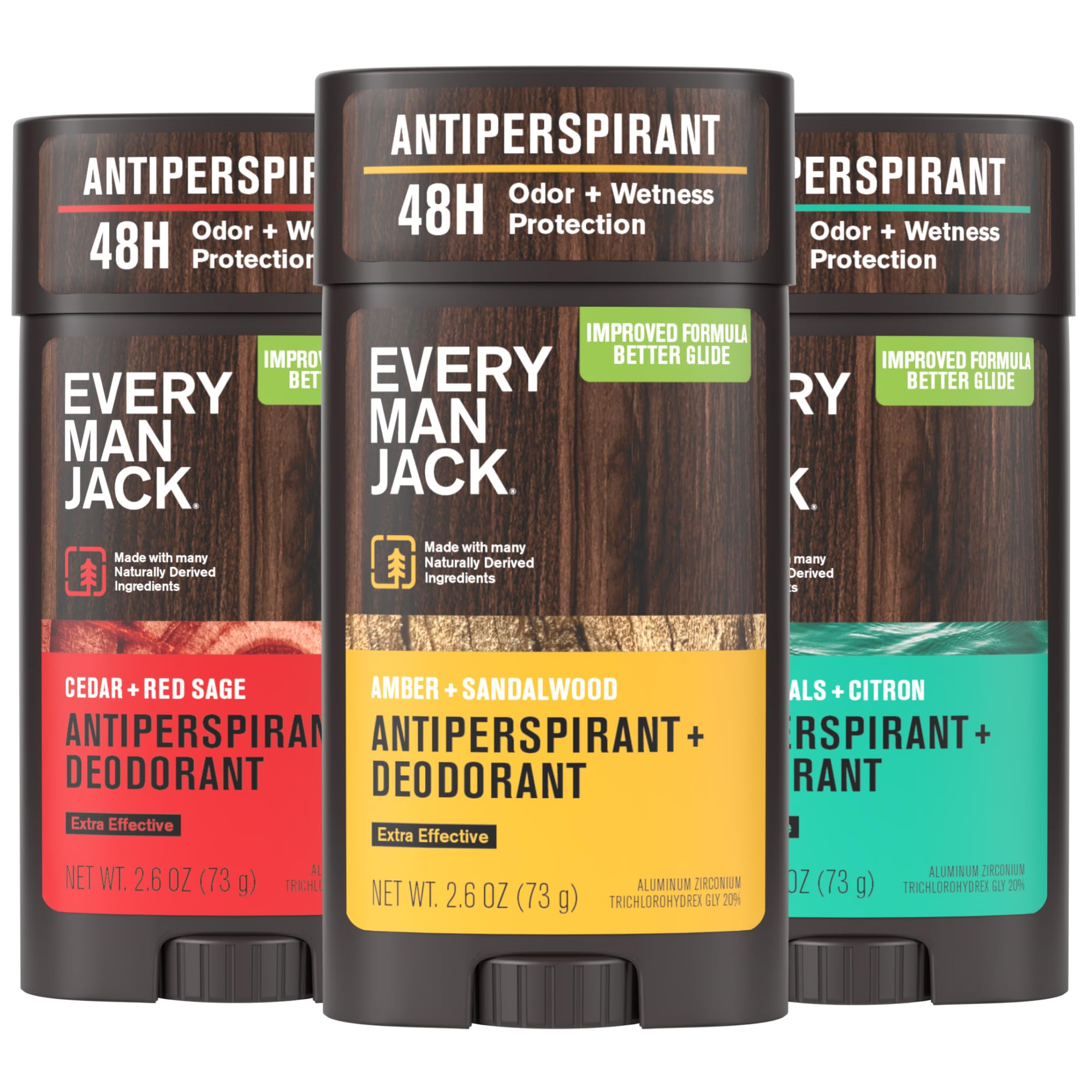 Every Man Jack Men’s Antiperspirant Deodorant Variety Pack – New Formula, Outdoor Scents, 48-Hour Protection (3 x 2.6 oz)