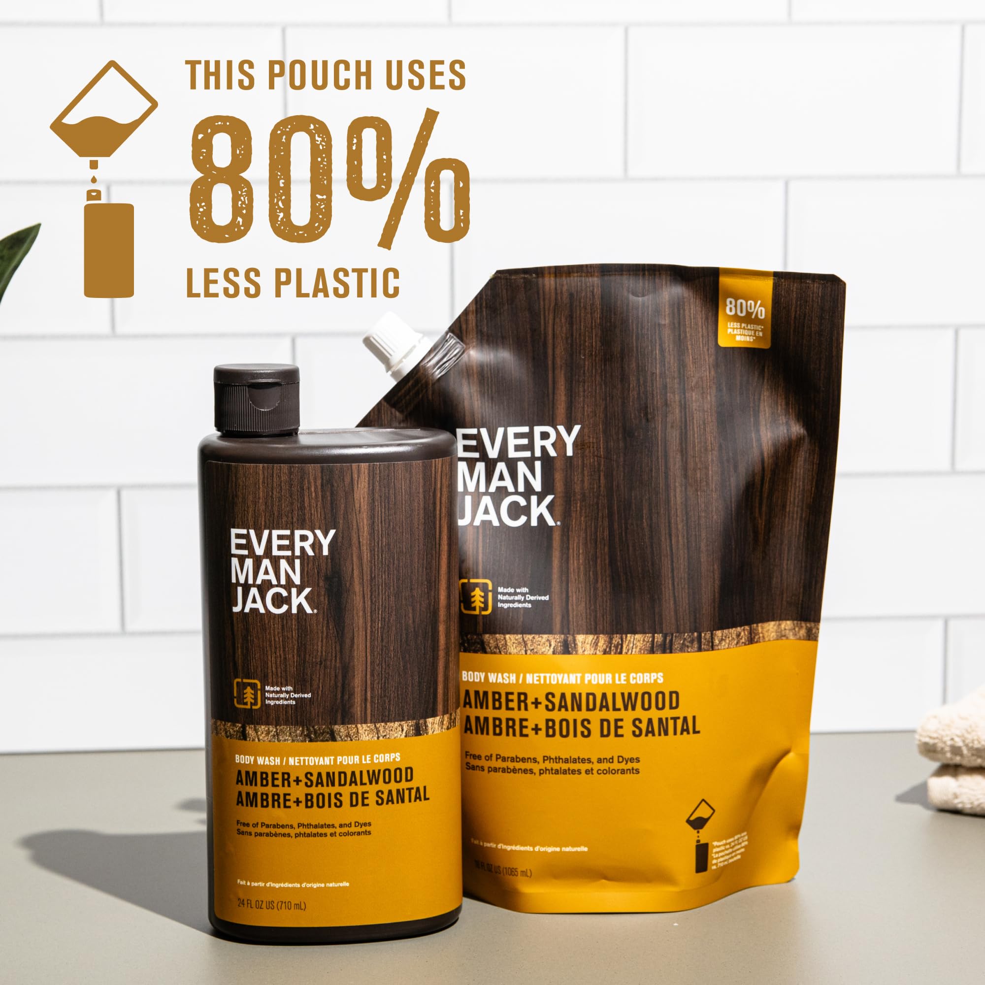 Every Man Jack Amber + Sandalwood Body Wash Refill Starter Pouch – 2-36oz – Paraben Free, Phthalate Free, Dye Free
