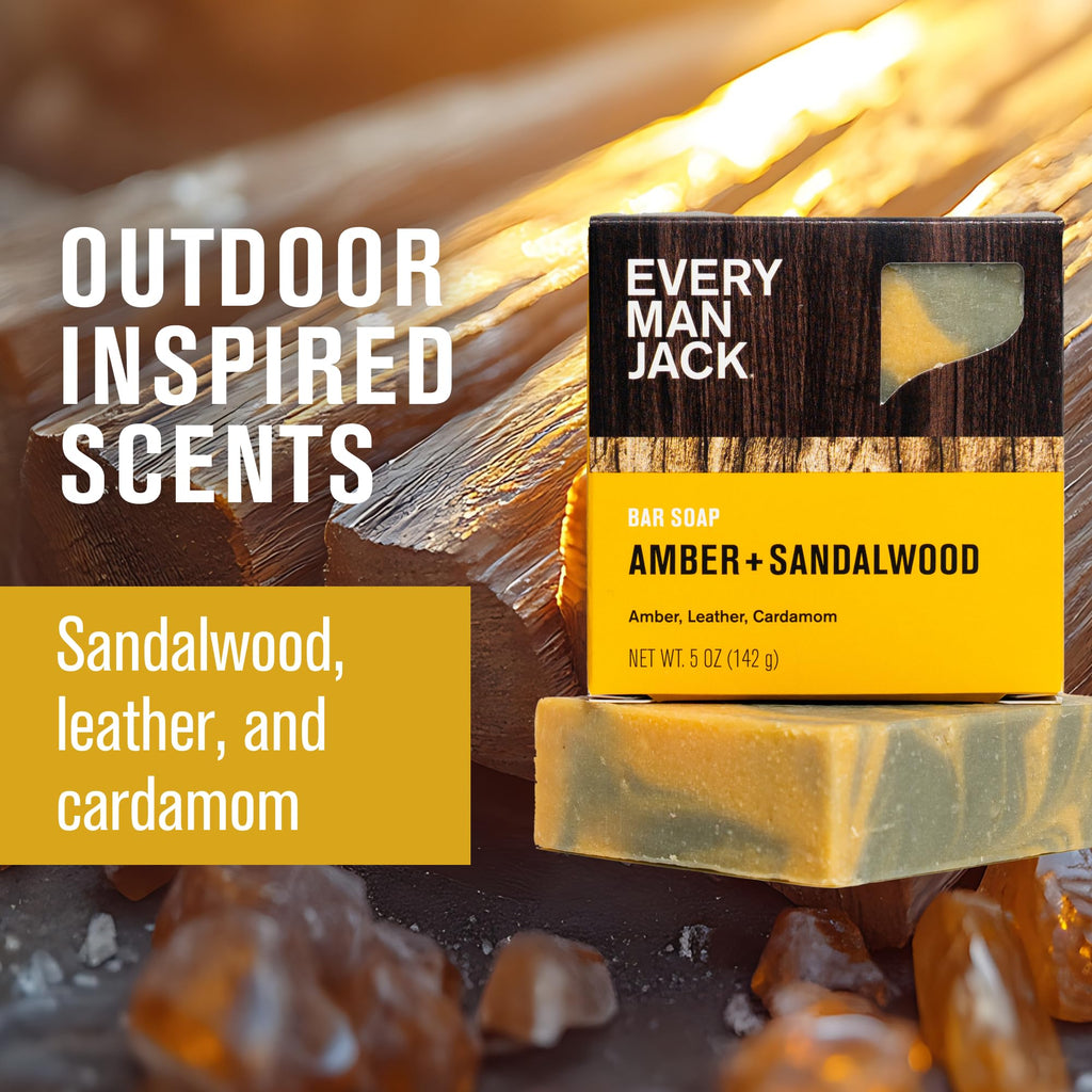 Every Man Jack Cold Processed Mens Bar Soap – Subtle Amber & Sandalwood Scent (3 Pack)
